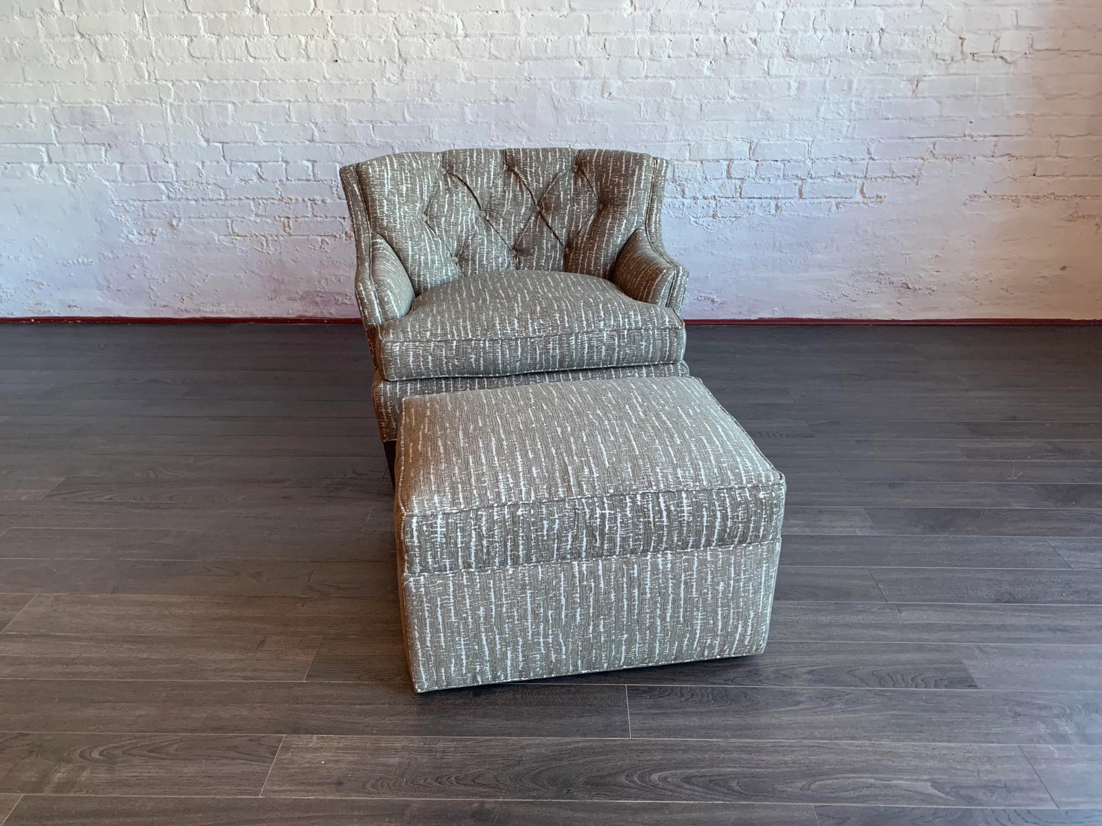 Vintage Re-Upholstered Club Chair Armchair and Ottoman - 2