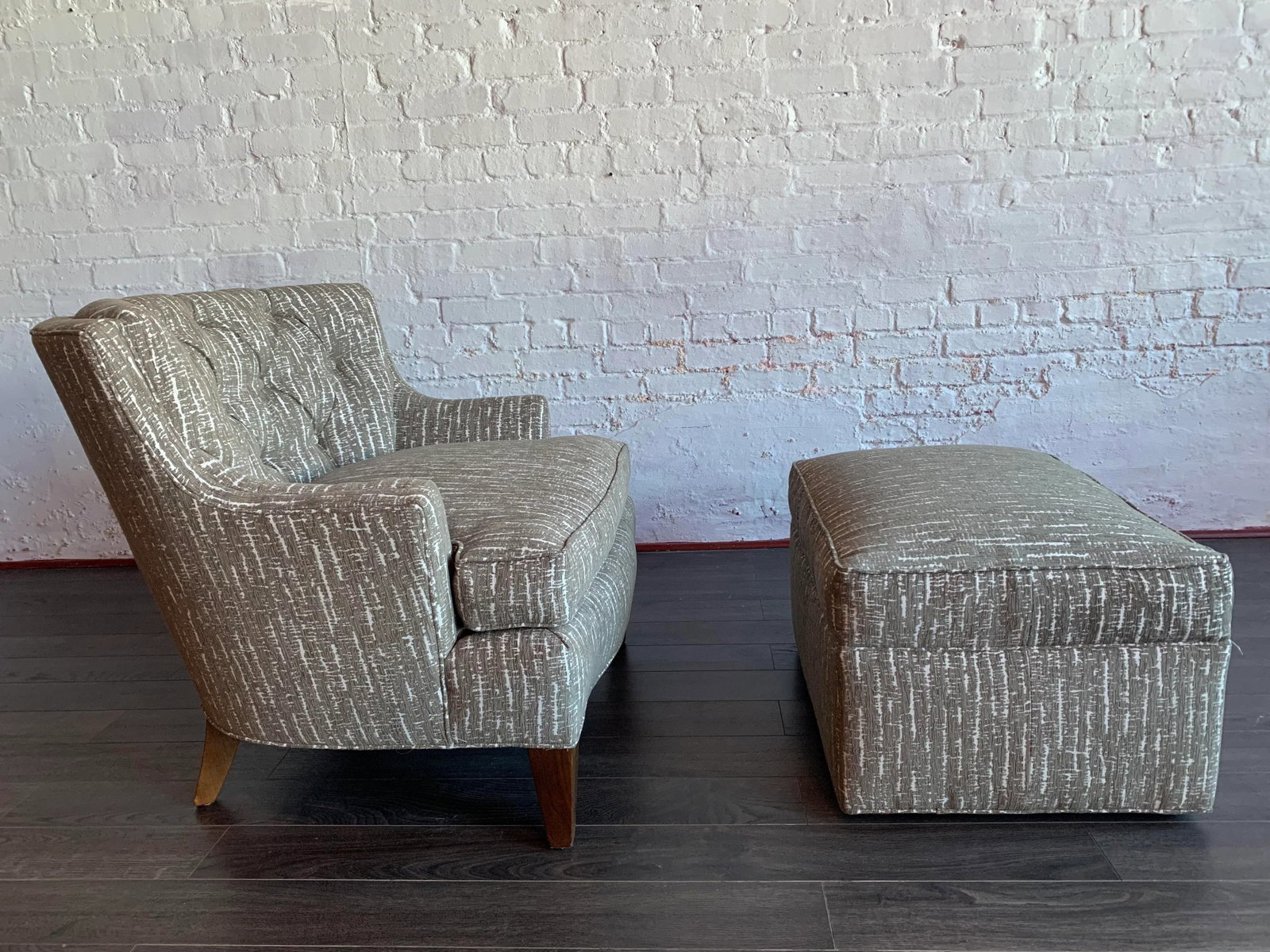 Vintage Re-Upholstered Club Chair Armchair and Ottoman - 3