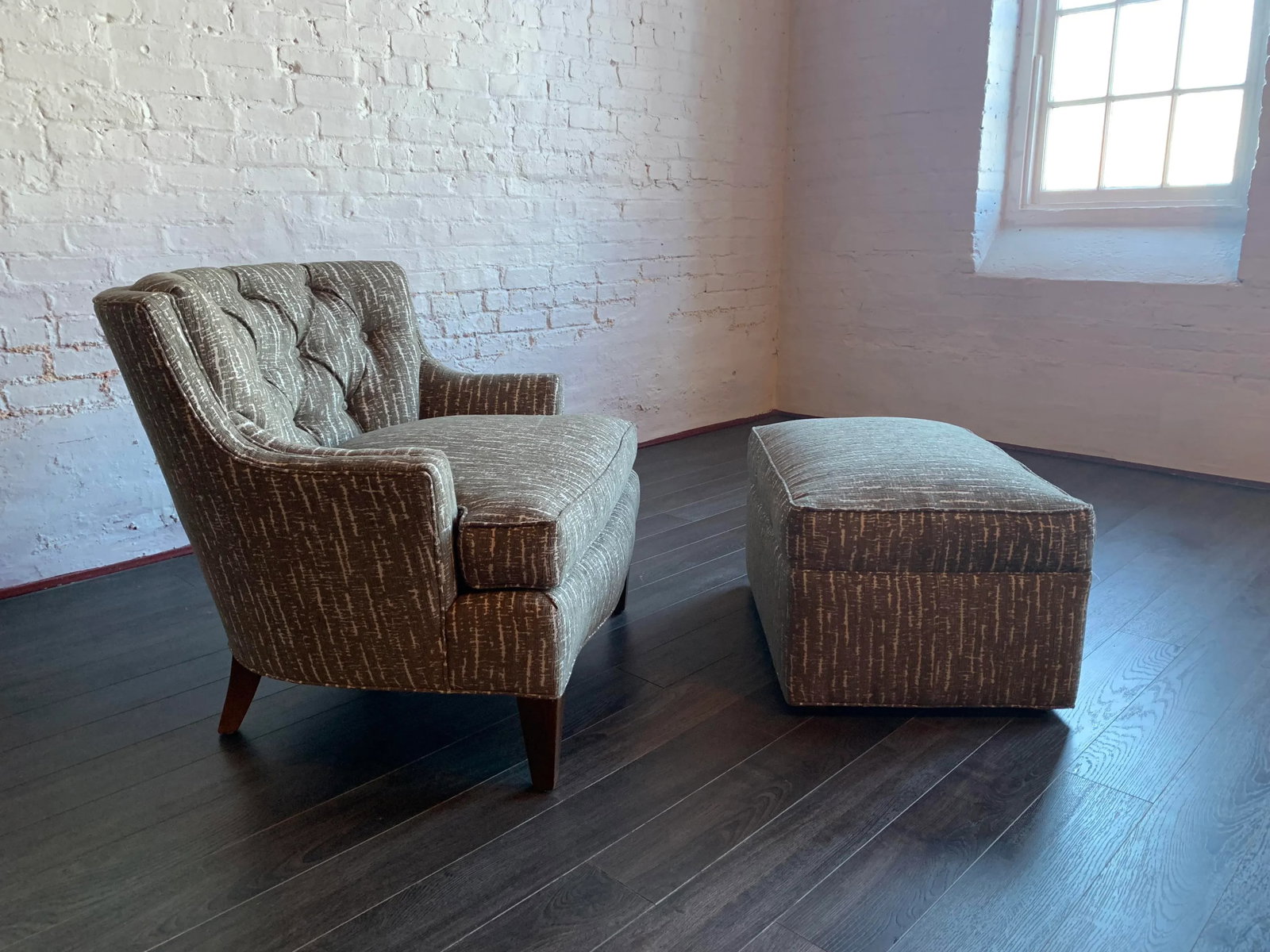 Vintage Re-Upholstered Club Chair Armchair and Ottoman - 4