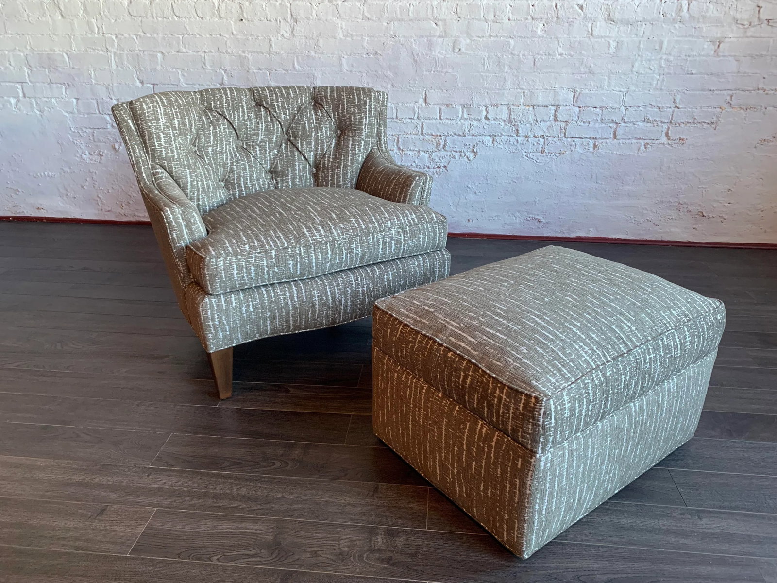 Vintage Re-Upholstered Club Chair Armchair and Ottoman - 9