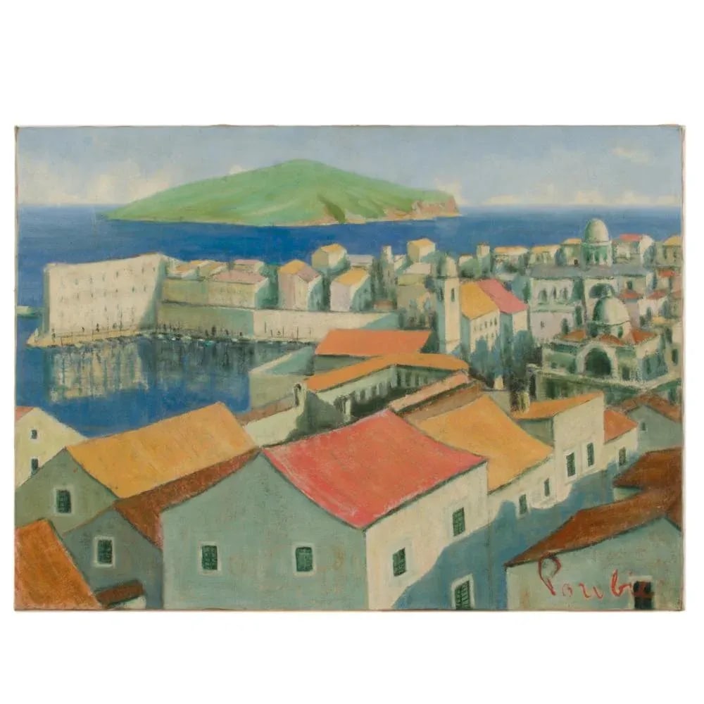 An Oil Painting of a Croatian Seascape & Town by Branko Porobic (Yugoslavian 1909 - 2004). - 8