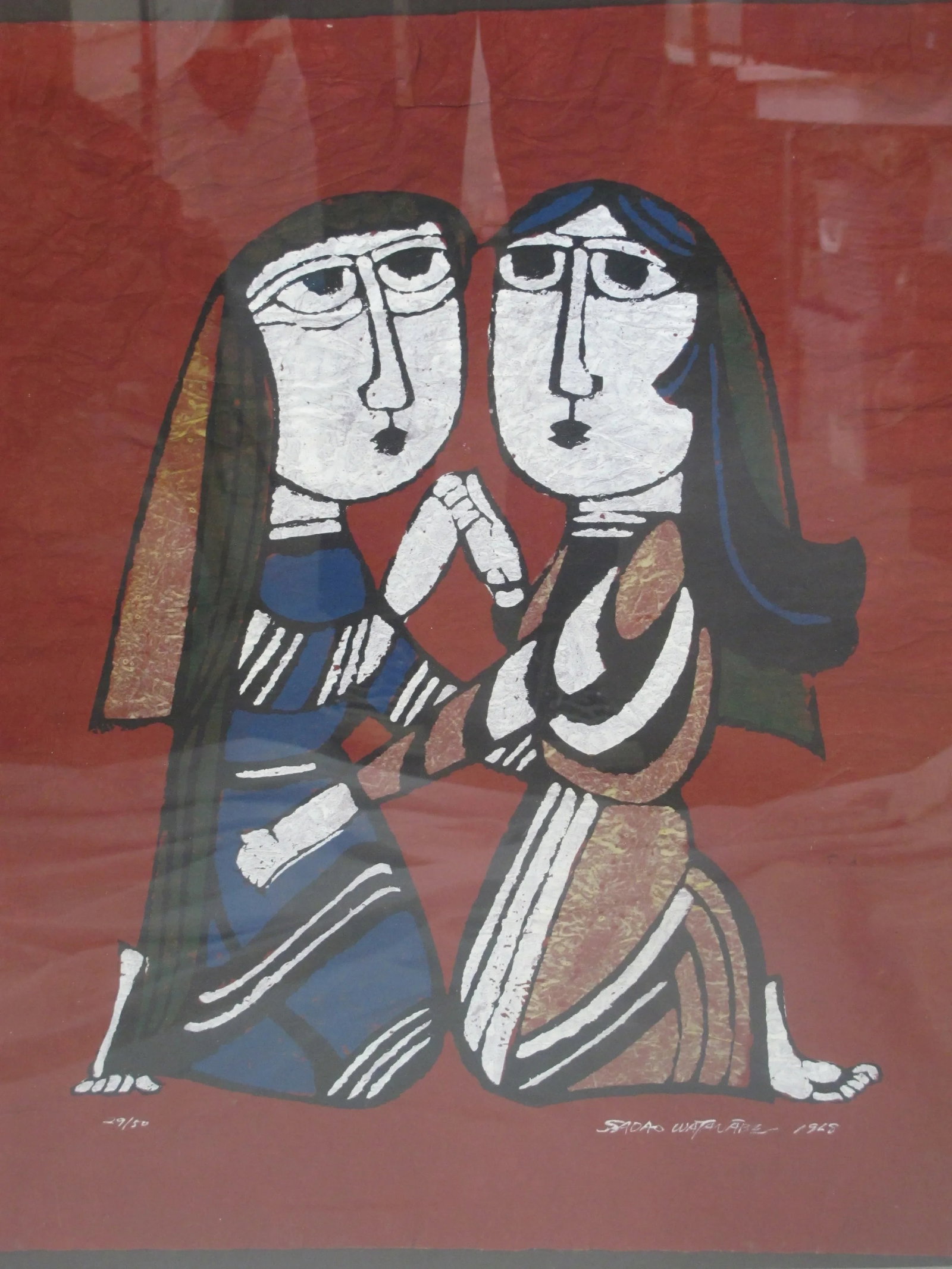 Sadao Watanabe Japanese Signed Framed Katazome "Mary Visiting Elizabeth" - 6