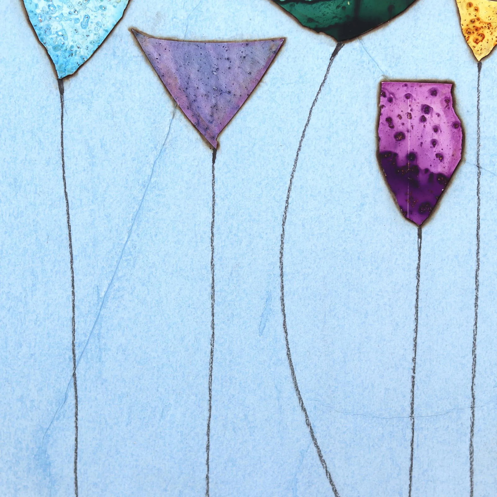 Modern Flowers on Blue Textured Artwork "Early Morning Light I" Contemporary Minimalist Botanical Mi - 4