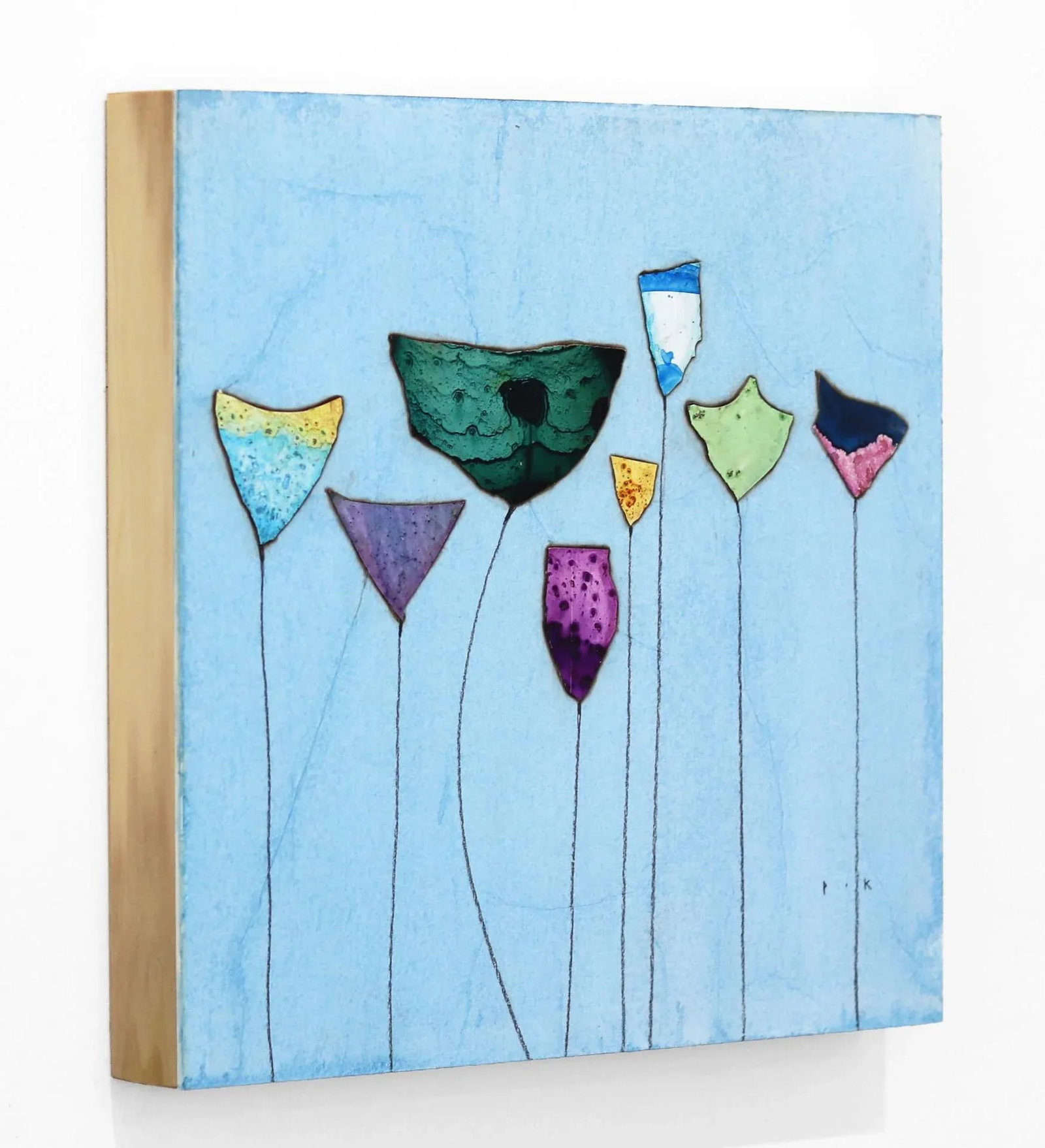 Modern Flowers on Blue Textured Artwork "Early Morning Light I" Contemporary Minimalist Botanical Mi - 6