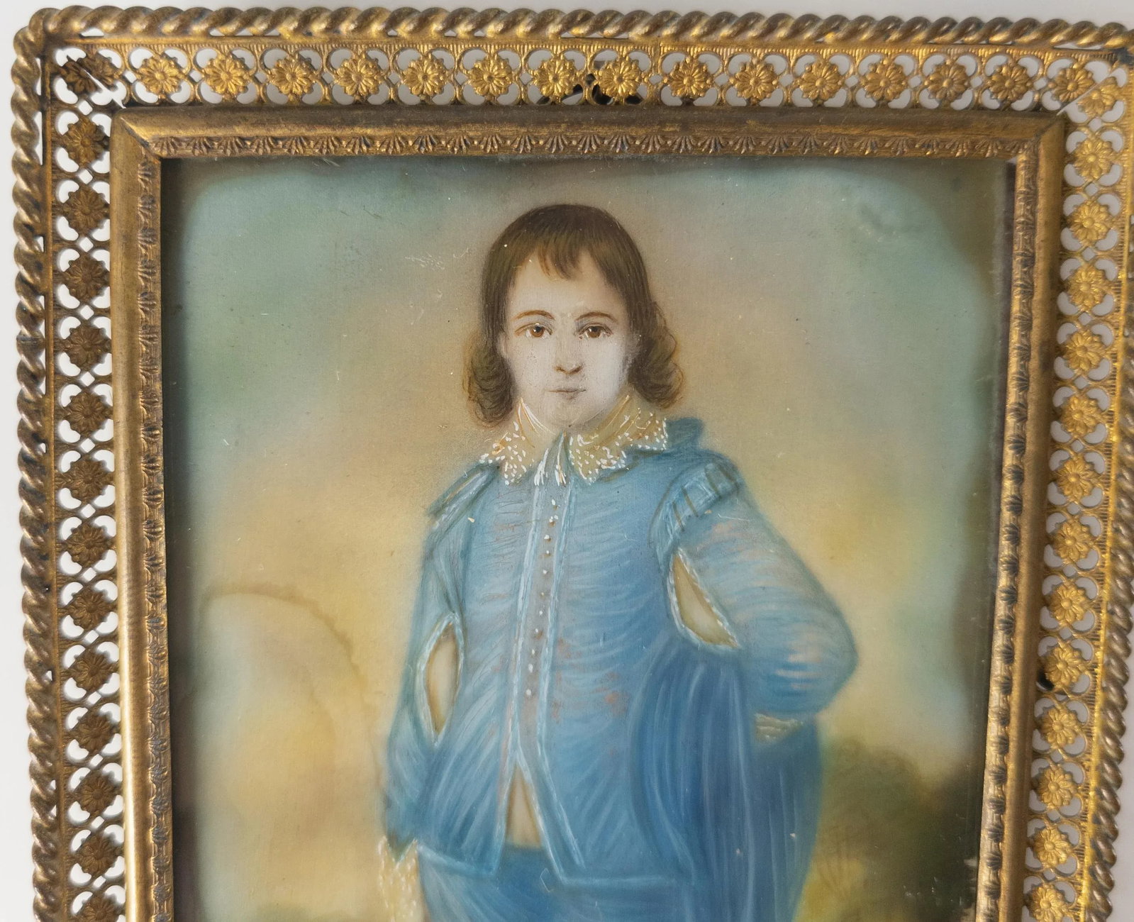 Miniature Watercolor Portrait "Blue Boy" After Thomas Gainsborough - 3