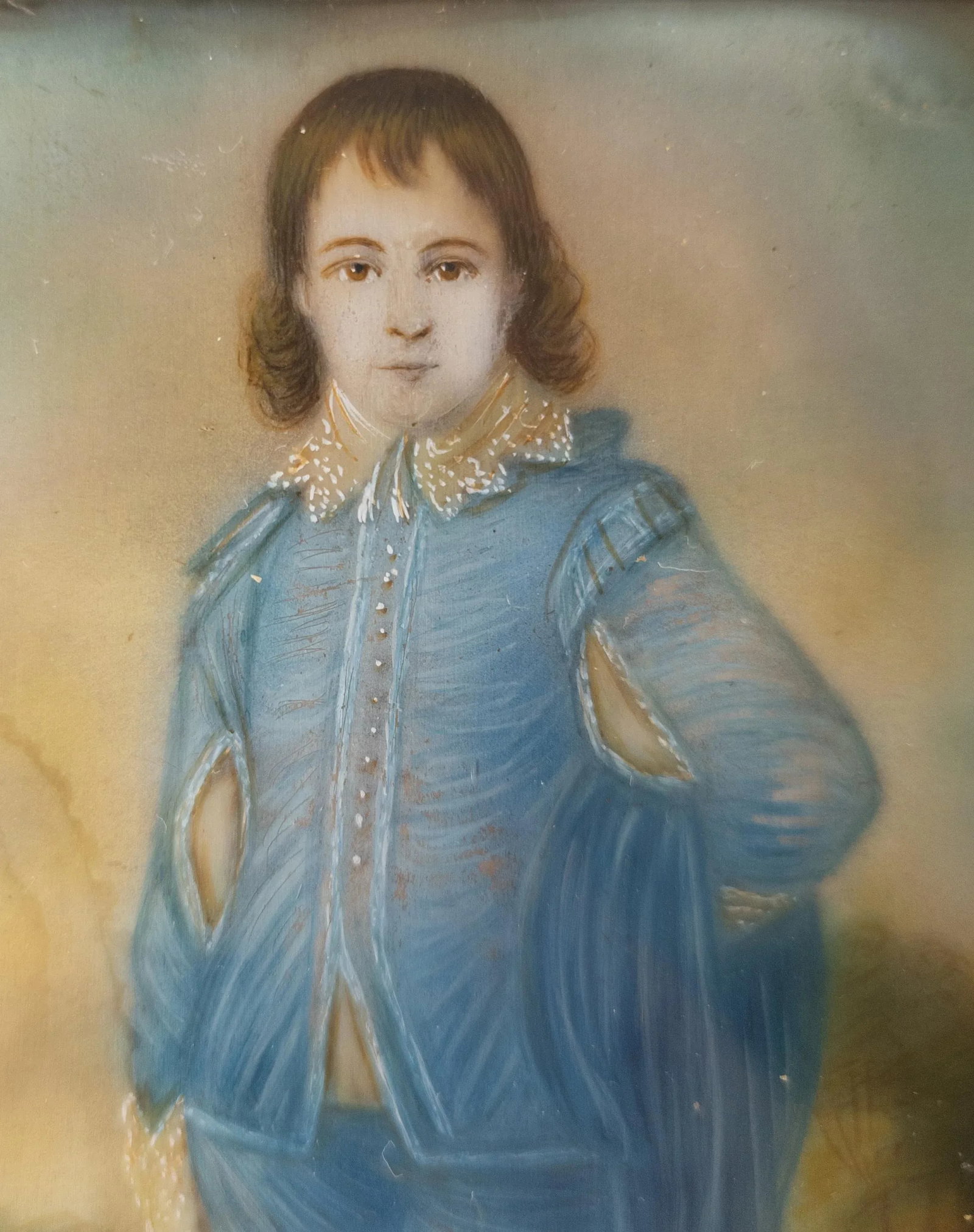 Miniature Watercolor Portrait "Blue Boy" After Thomas Gainsborough - 5