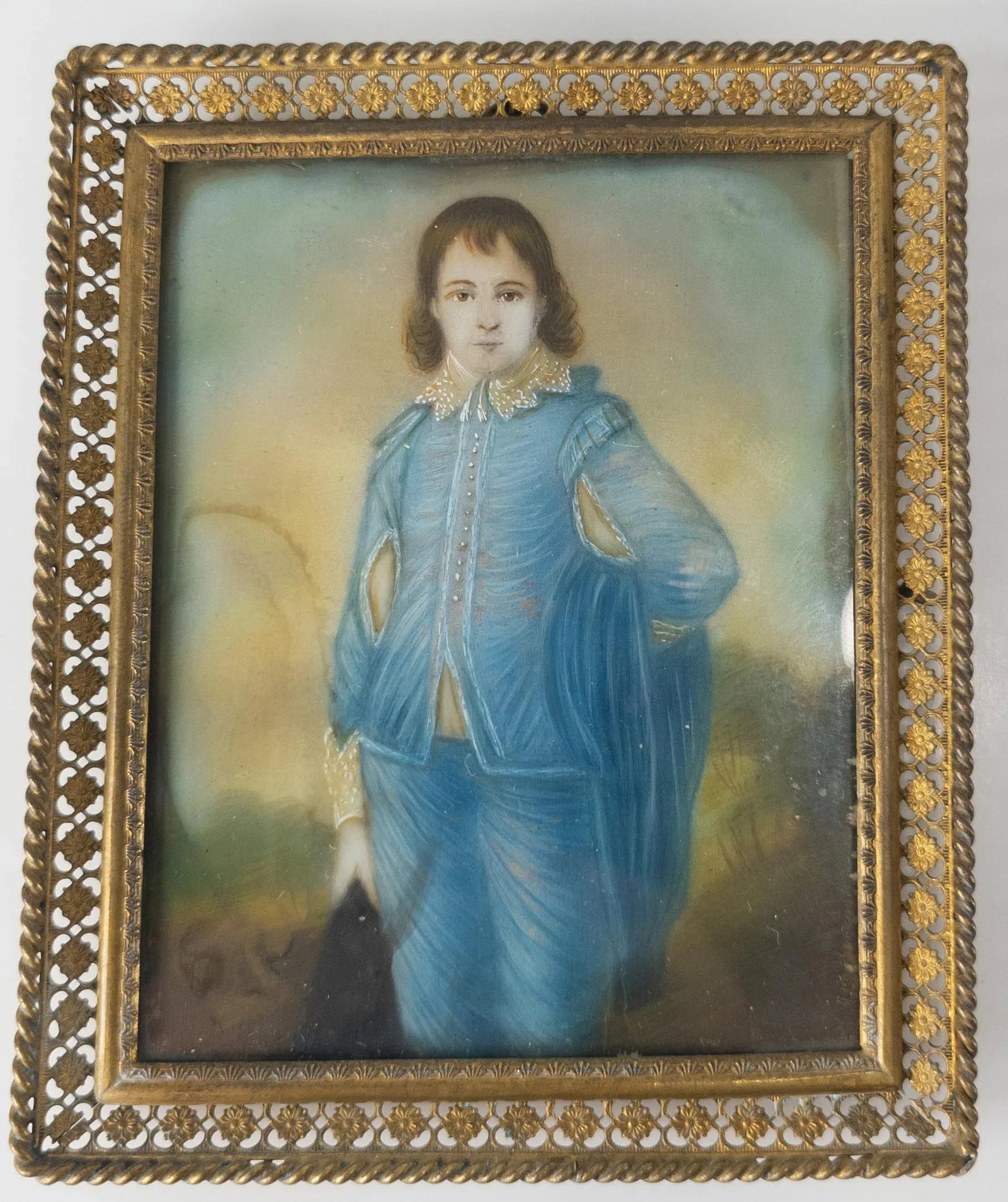 Miniature Watercolor Portrait "Blue Boy" After Thomas Gainsborough - 7