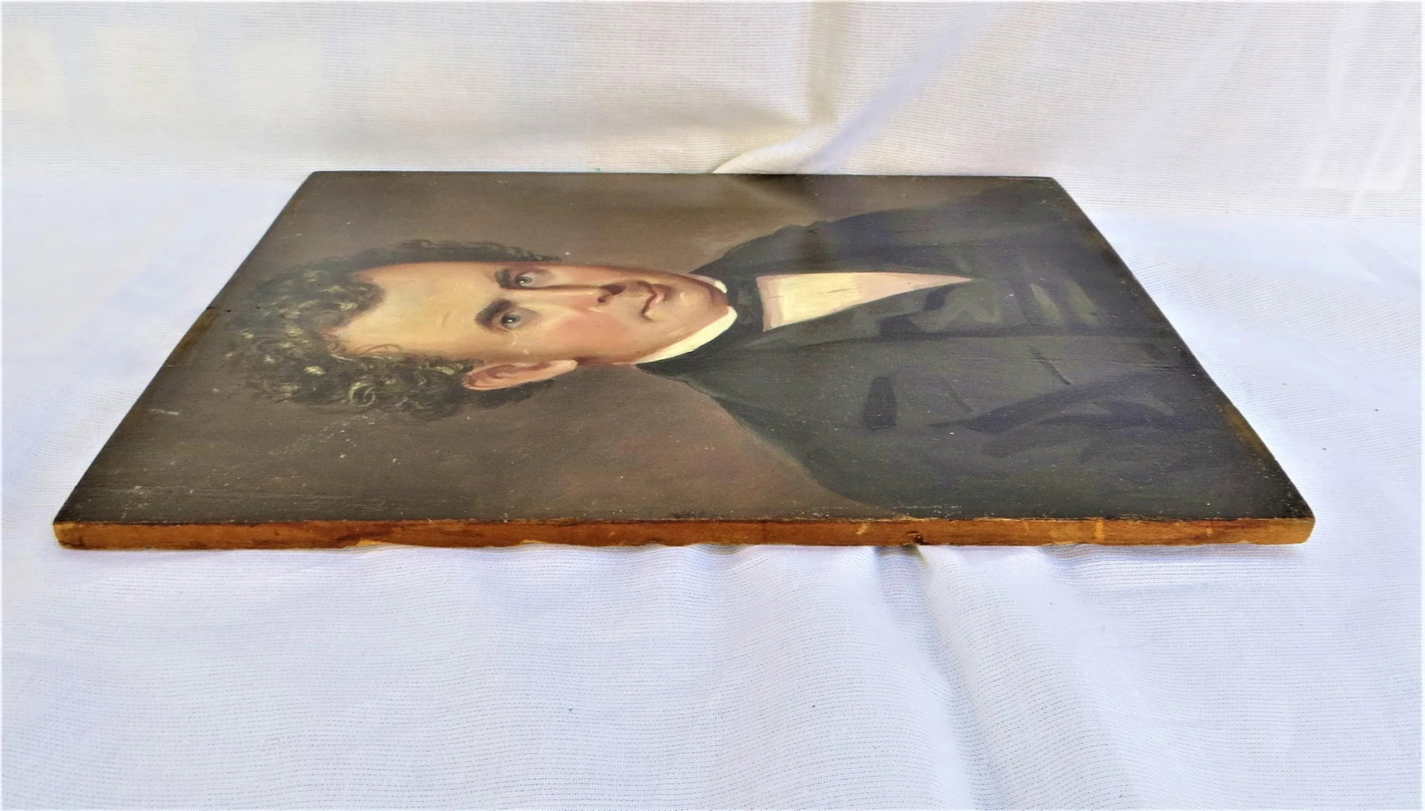 Antique Late 1800s Early American Painting of Gentlemen Oil on Board - 3