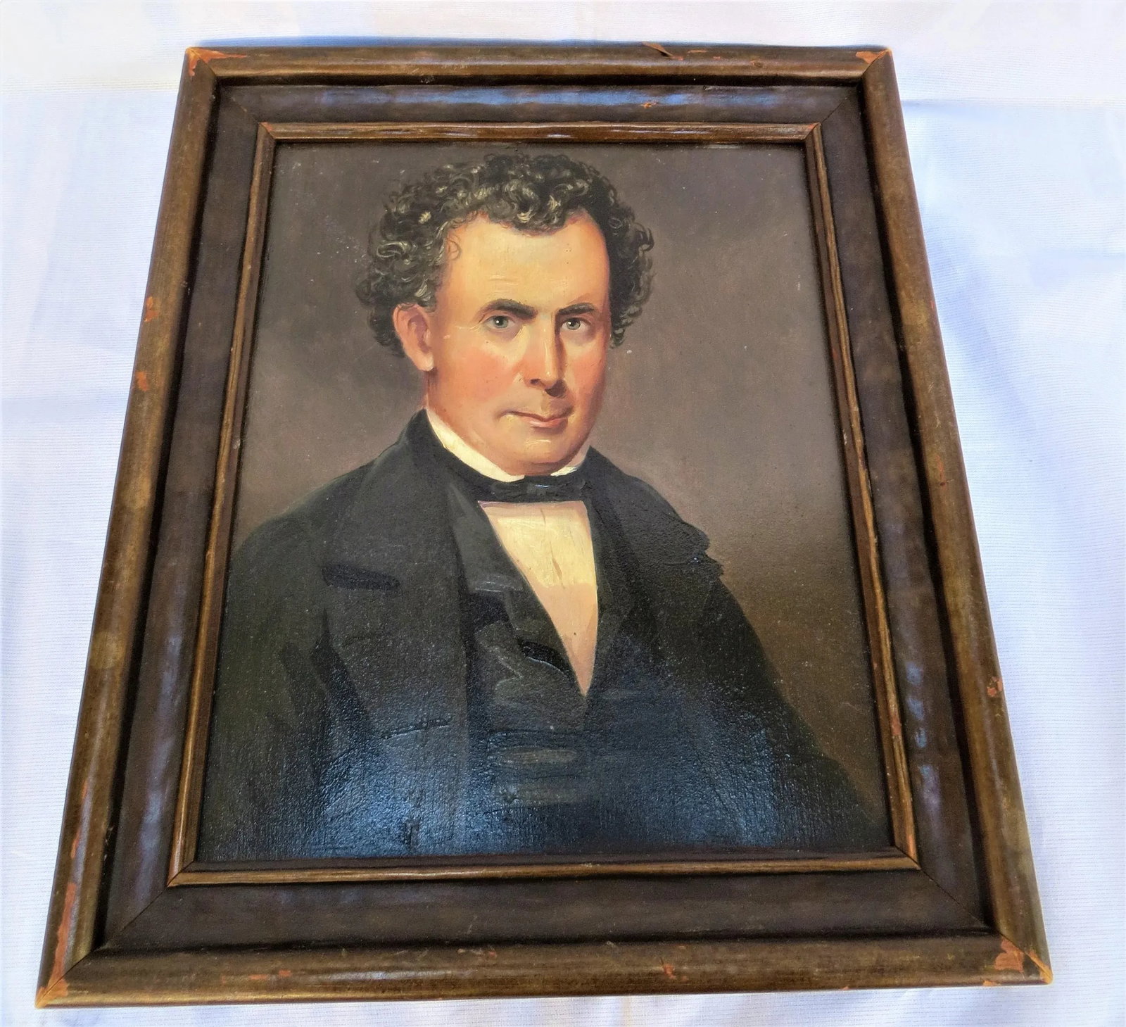Antique Late 1800s Early American Painting of Gentlemen Oil on Board - 5