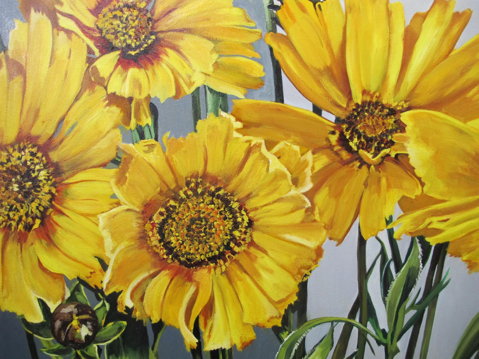 Late 20th Century Signed Slater Sunflower Oil Painting on Canvas - 2