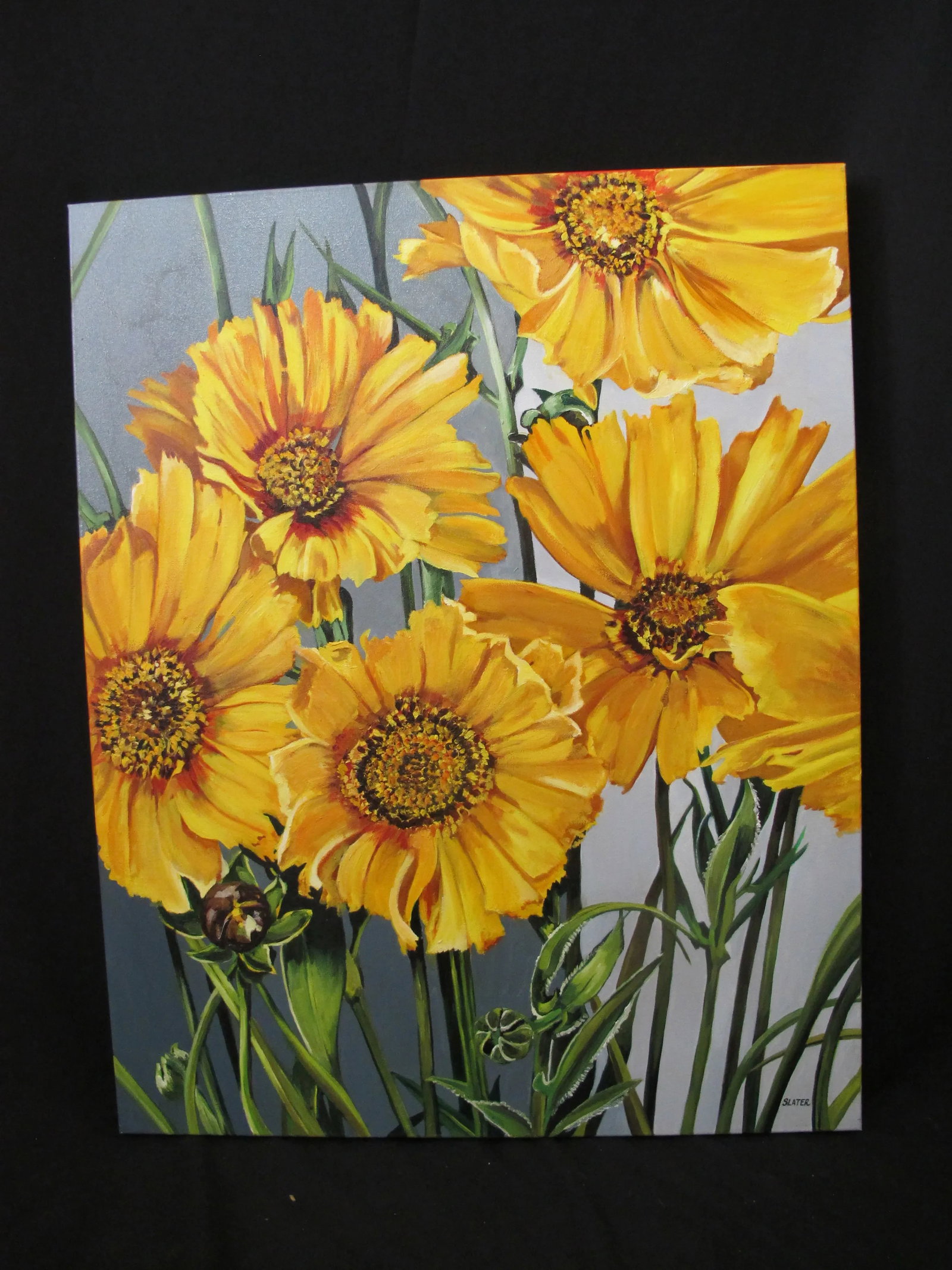 Late 20th Century Signed Slater Sunflower Oil Painting on Canvas - 6