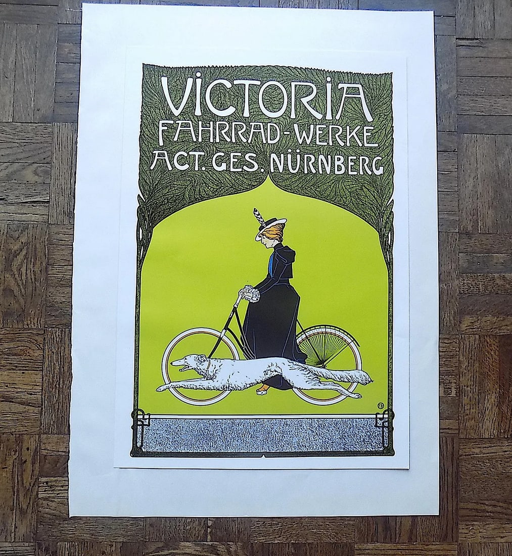 Vintage Poster Lithograph - Fritz Rehm - Victoria Bicycle Works - 13.25" X 19.5" - 7