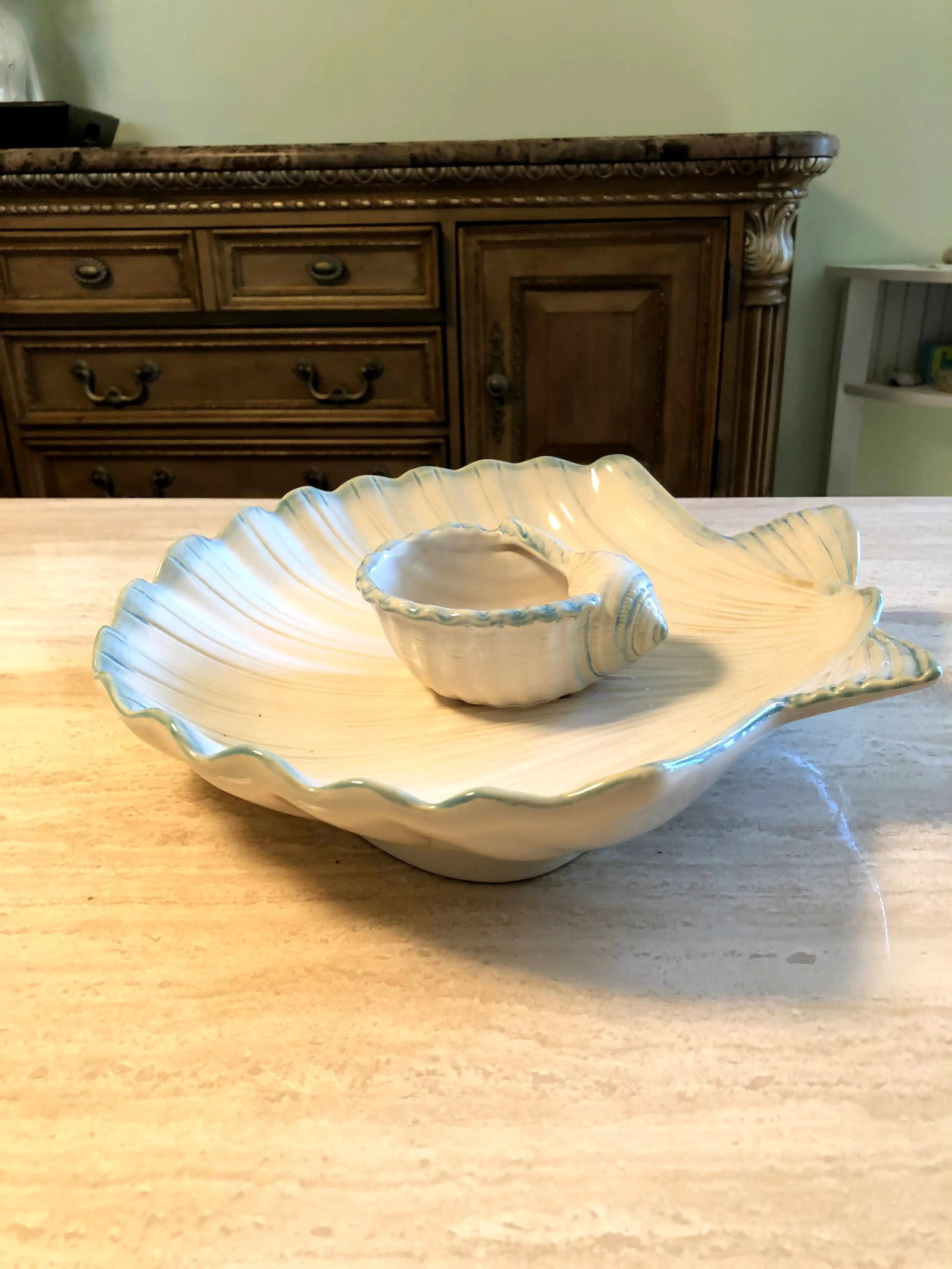 Contemporary Ceramic Seashell Chip & Dip Bowl Set- 2 Pieces - 3