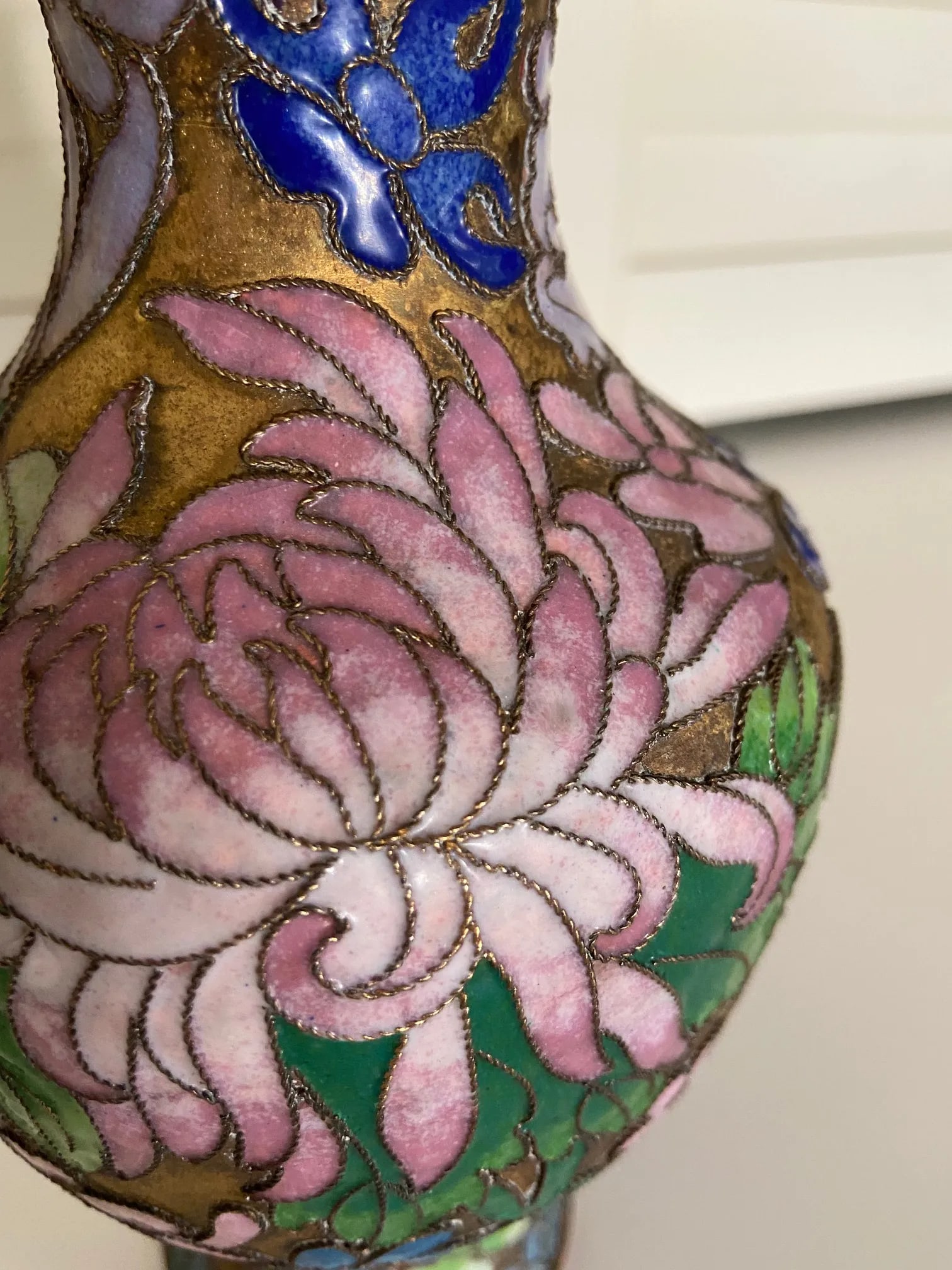 Vintage Japanese Cloisonne Brass and Enamel Vase - 3