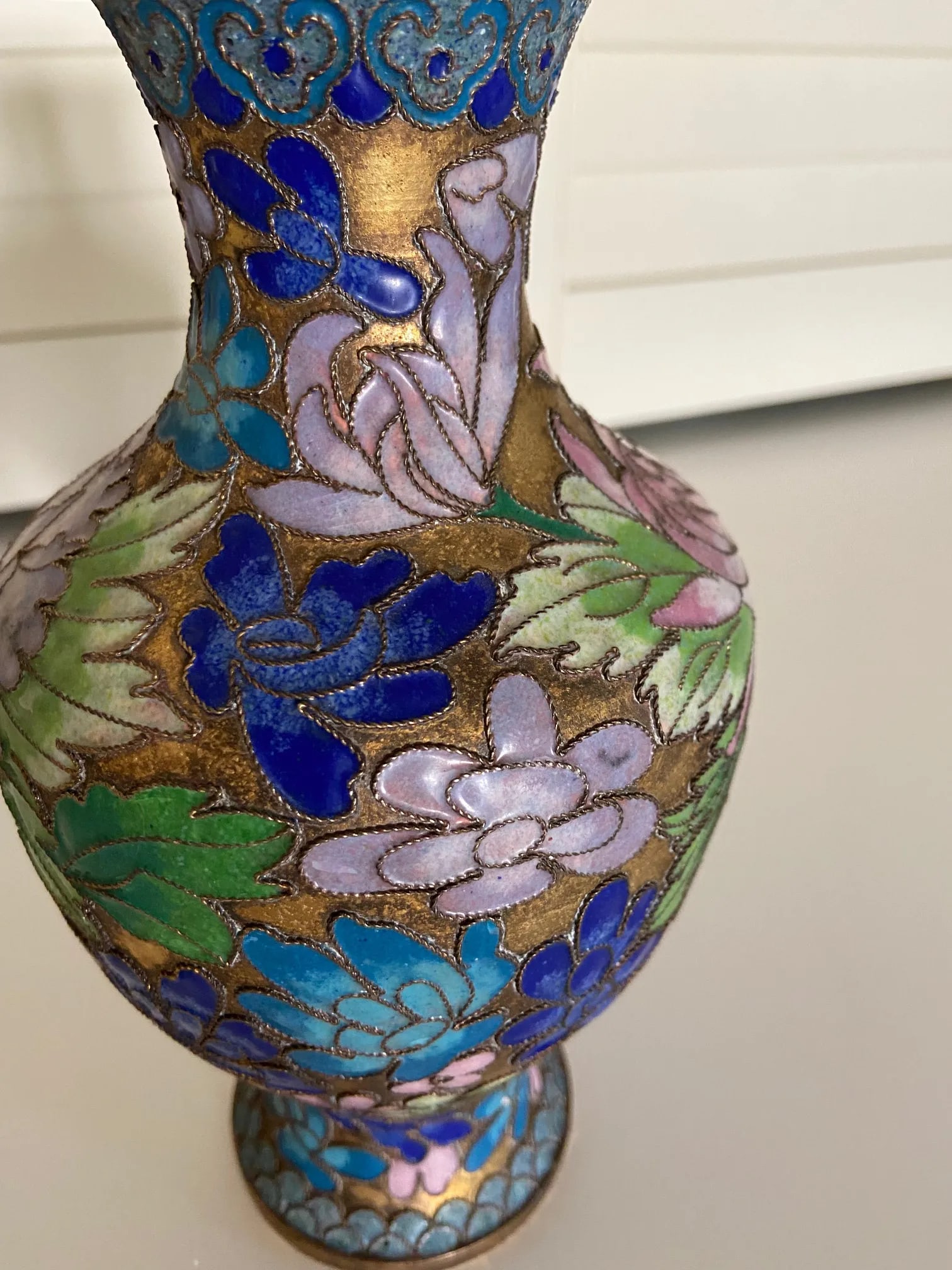 Vintage Japanese Cloisonne Brass and Enamel Vase - 4