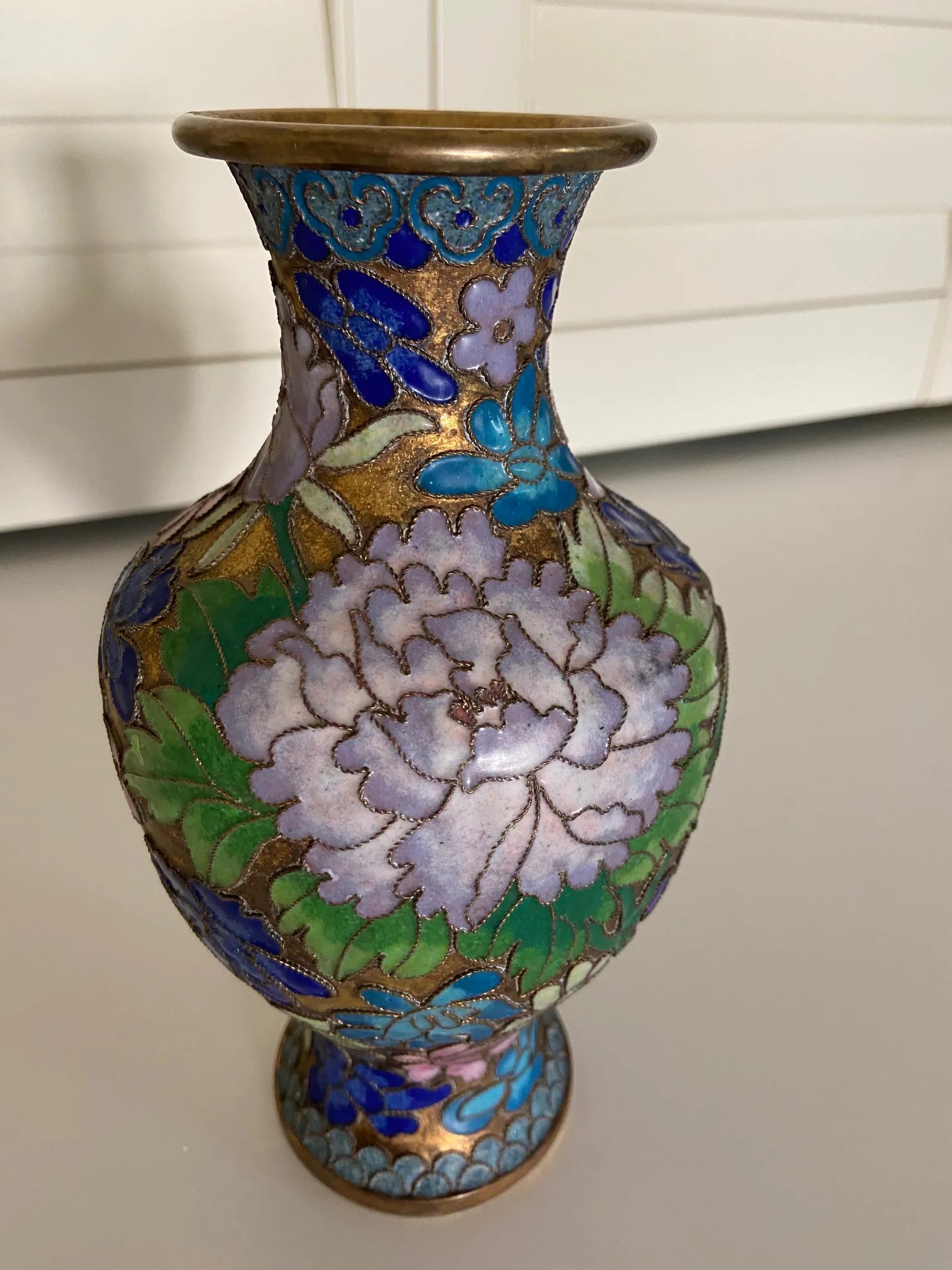 Vintage Japanese Cloisonne Brass and Enamel Vase - 5