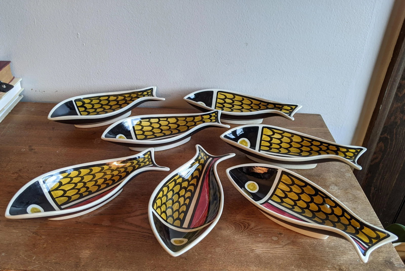 Vintage Color Blocked Swiss Ceramic Fish Snack Plates or Wall Art - Set of 7, Made in Switzerland - 2