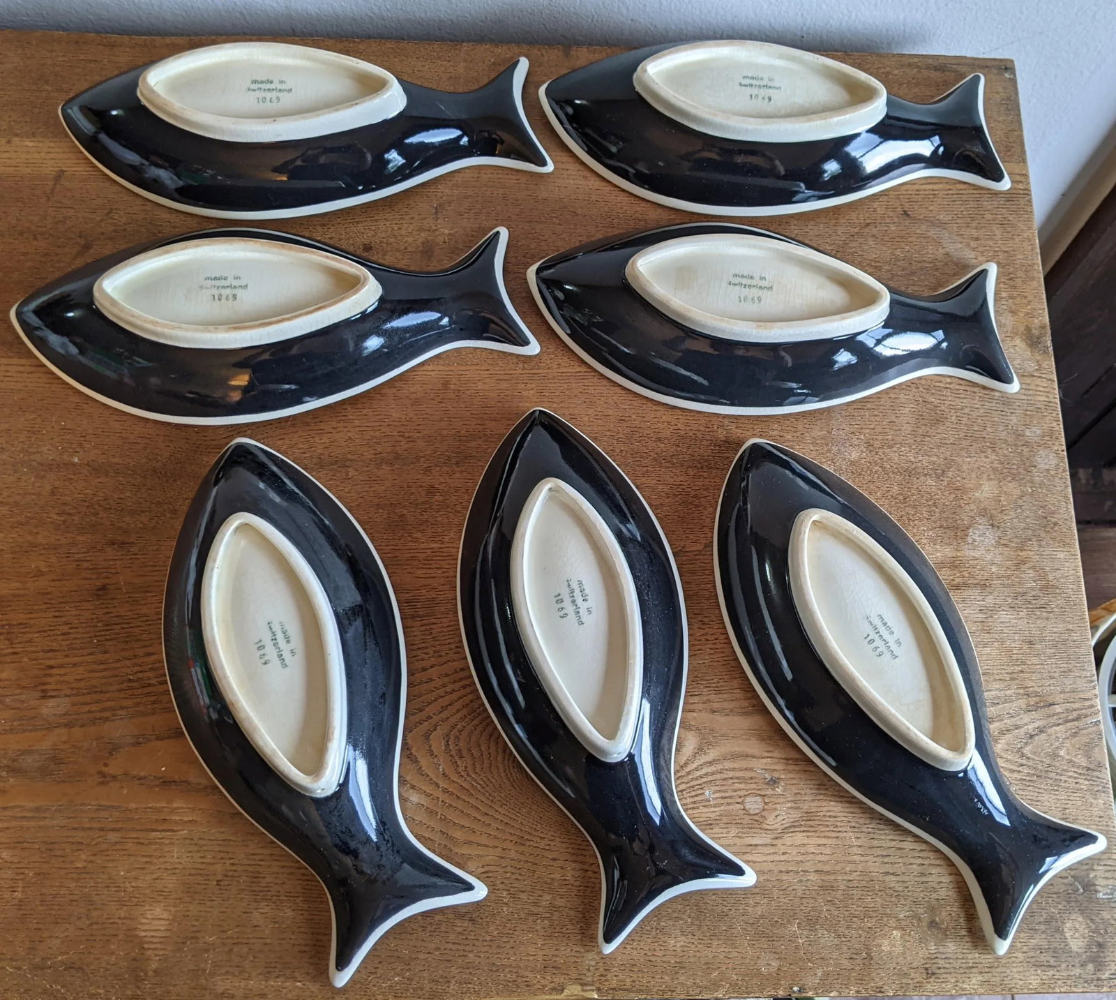 Vintage Color Blocked Swiss Ceramic Fish Snack Plates or Wall Art - Set of 7, Made in Switzerland - 3