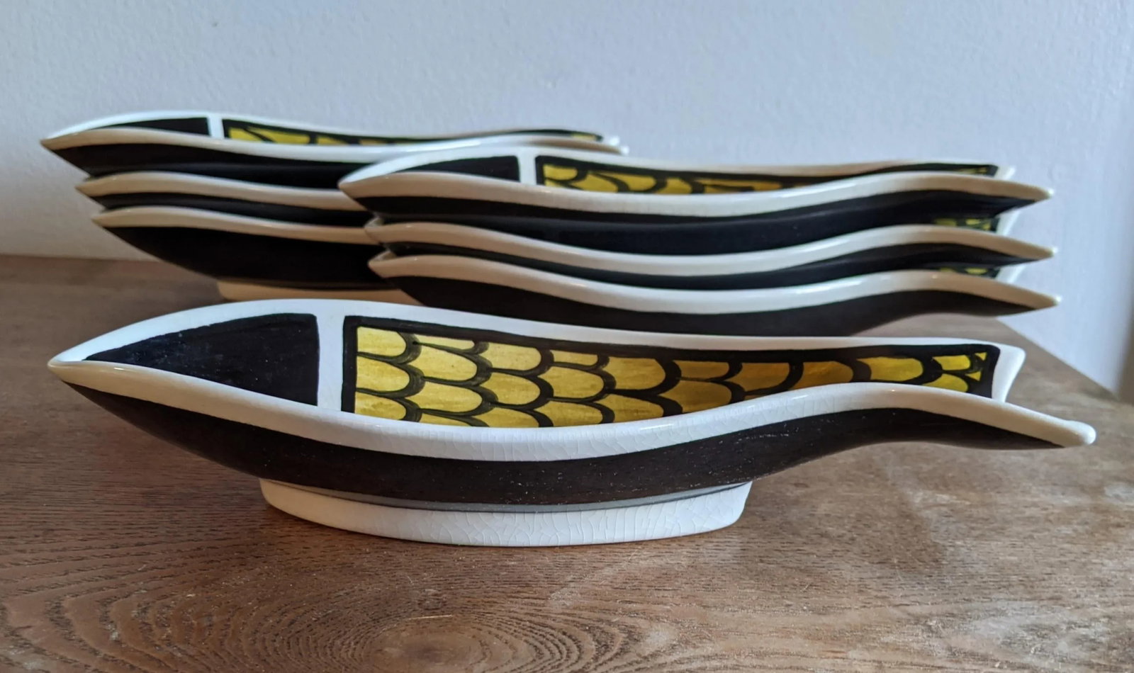 Vintage Color Blocked Swiss Ceramic Fish Snack Plates or Wall Art - Set of 7, Made in Switzerland - 5