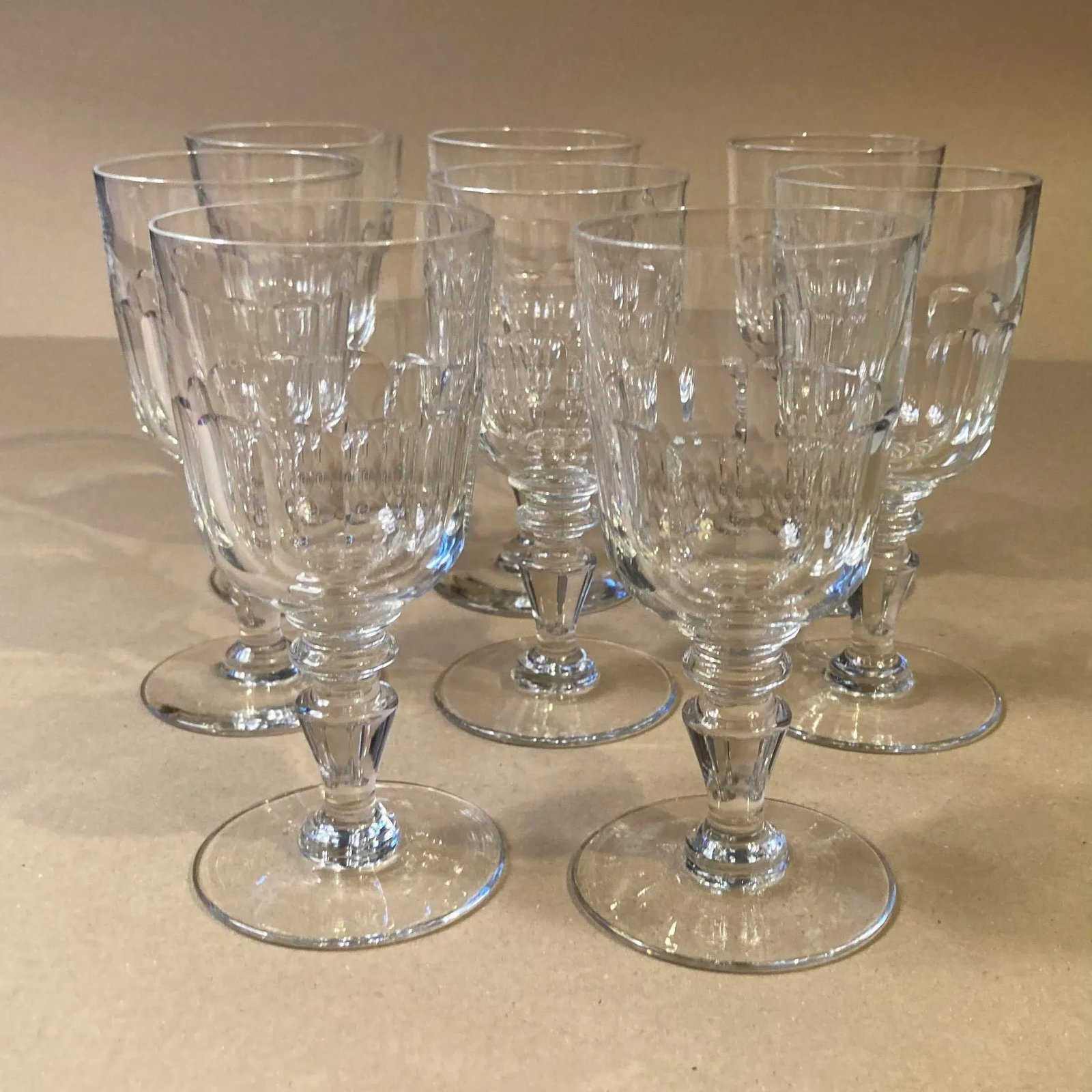 Antique Crystal Faceted Pedestal Stemware- Set of 8 - 13