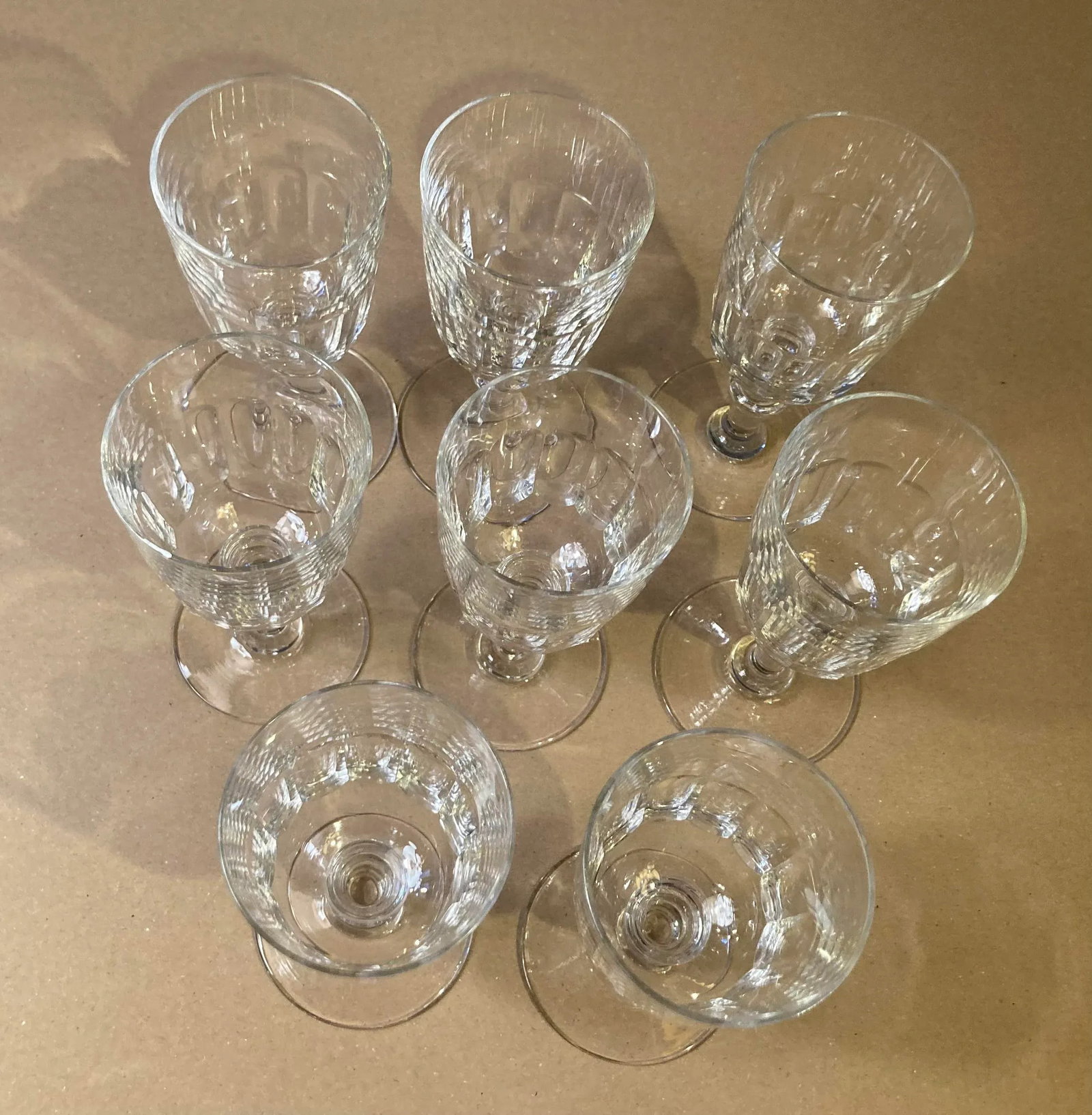 Antique Crystal Faceted Pedestal Stemware- Set of 8 - 5