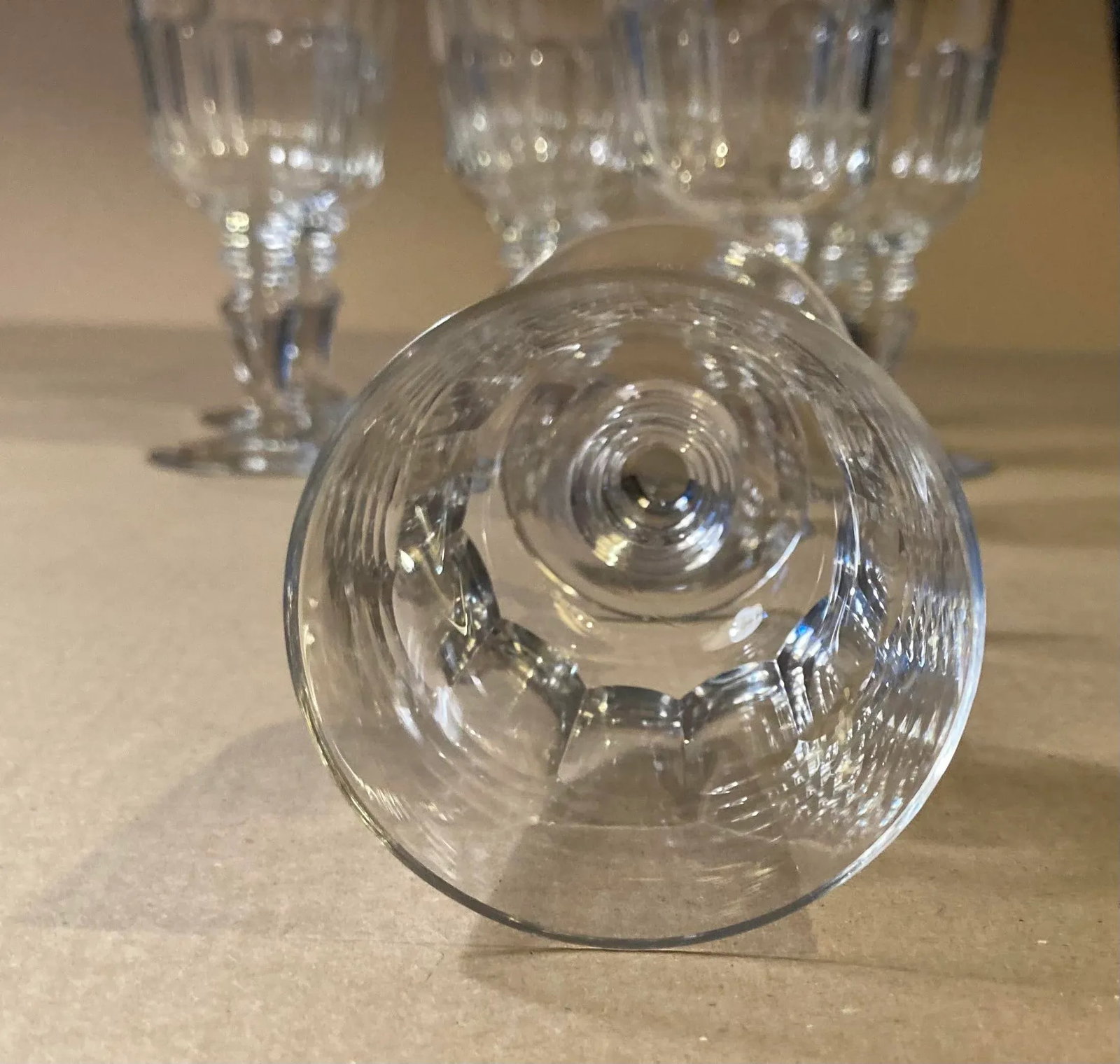 Antique Crystal Faceted Pedestal Stemware- Set of 8 - 9