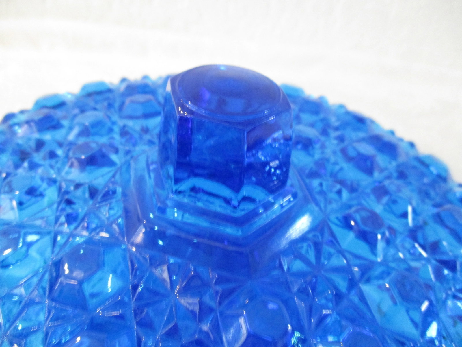 Mid-Century Lazer Blue Cut Glass Lidded Divided Bowl - 5
