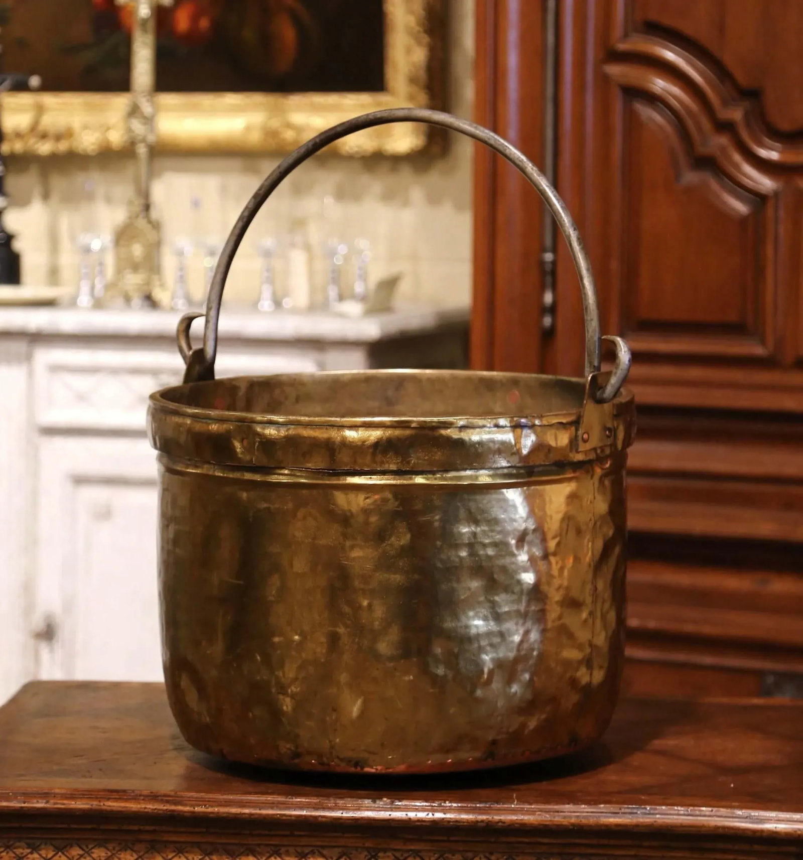 Mid-19th Century French Brass and Wrought Iron Kindling Cache Pot Planter - 4