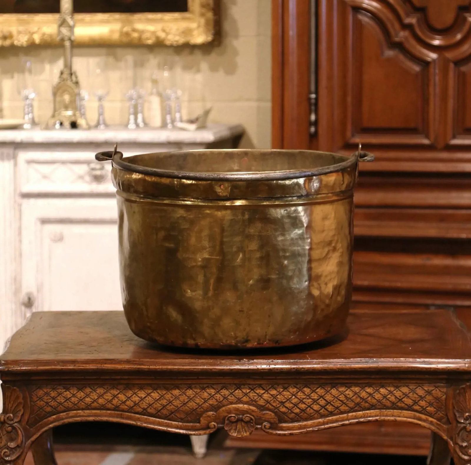Mid-19th Century French Brass and Wrought Iron Kindling Cache Pot Planter - 5