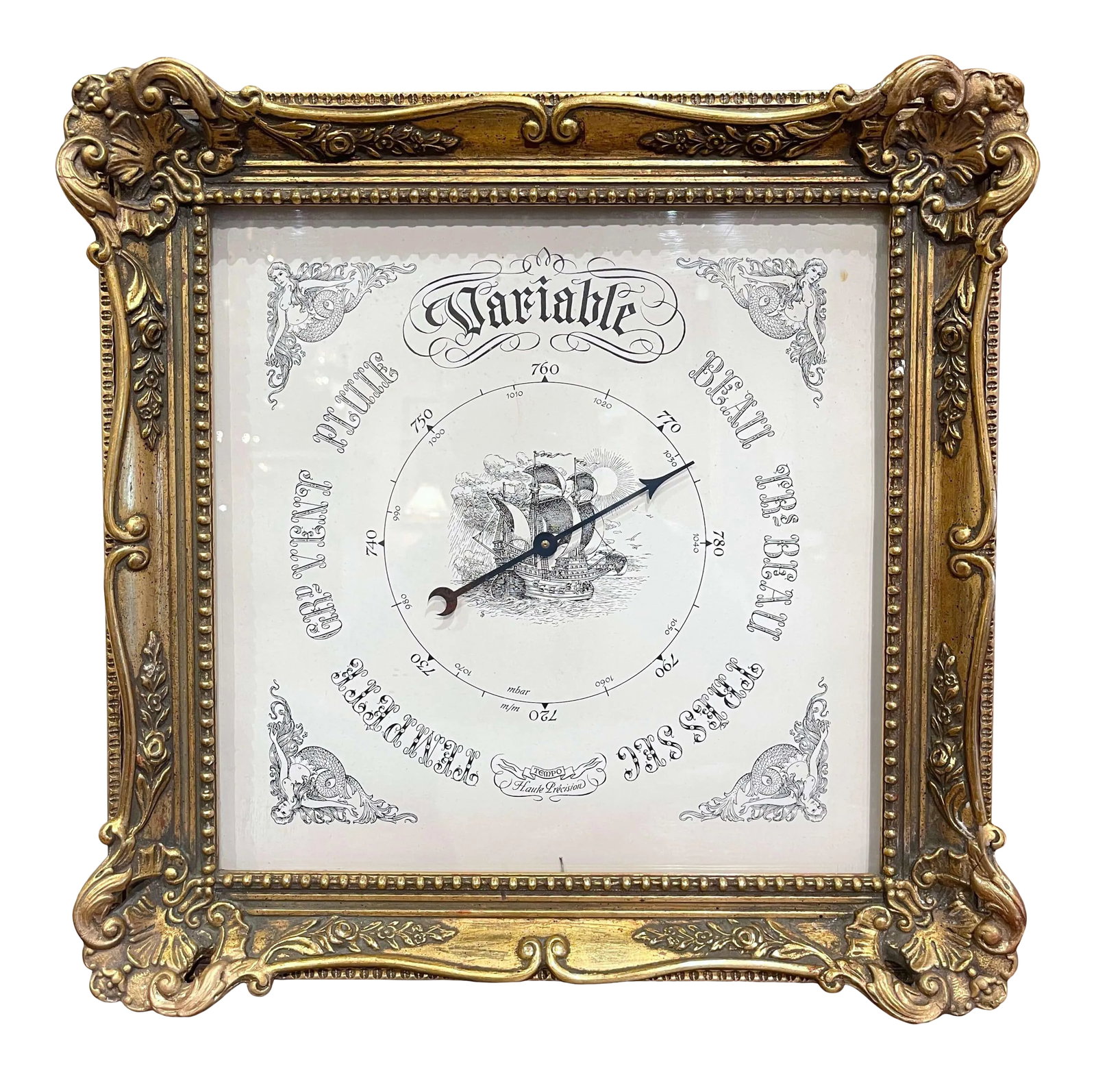 Mid-Century French Louis XV Carved Giltwood Wall Barometer (1 of 10)