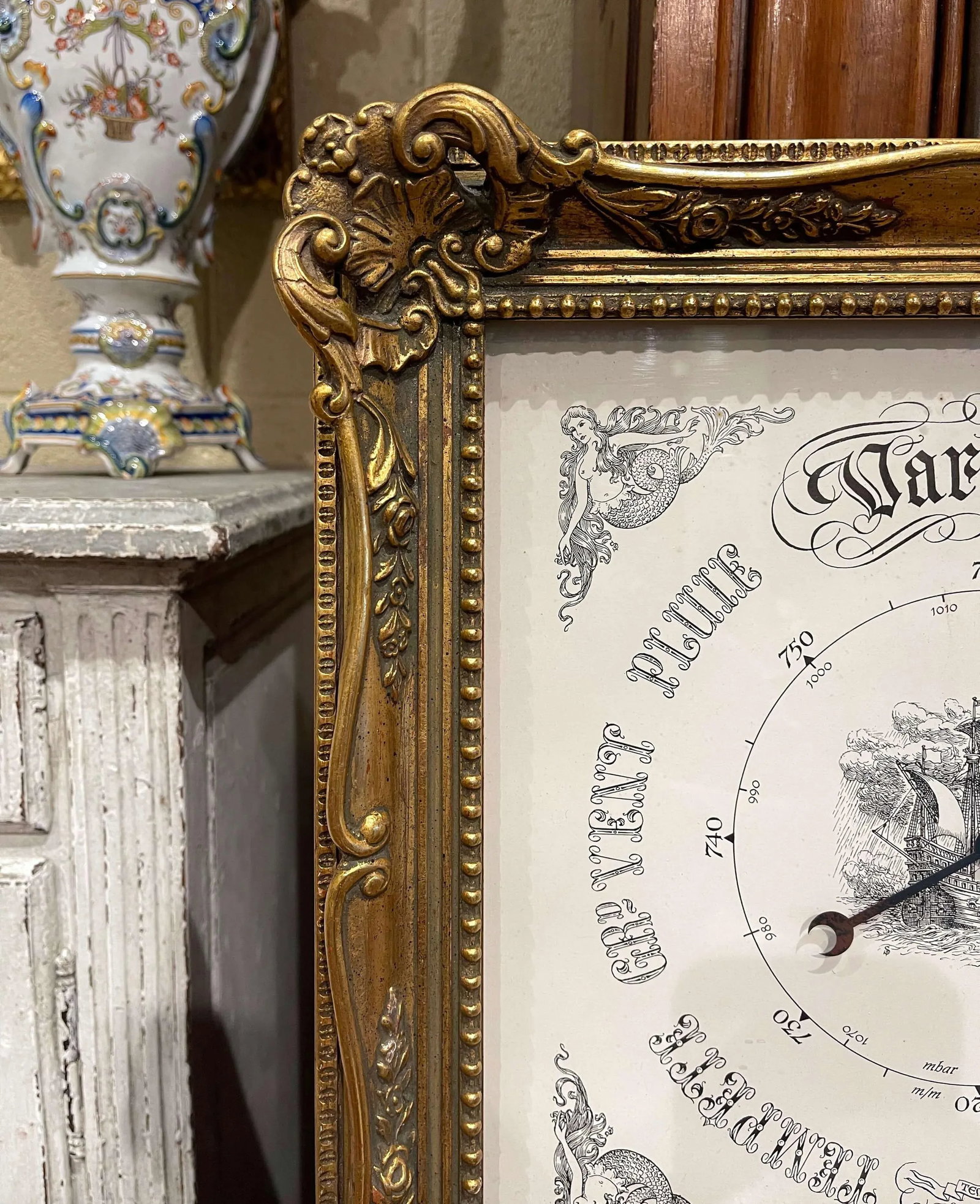 Mid-Century French Louis XV Carved Giltwood Wall Barometer - 3