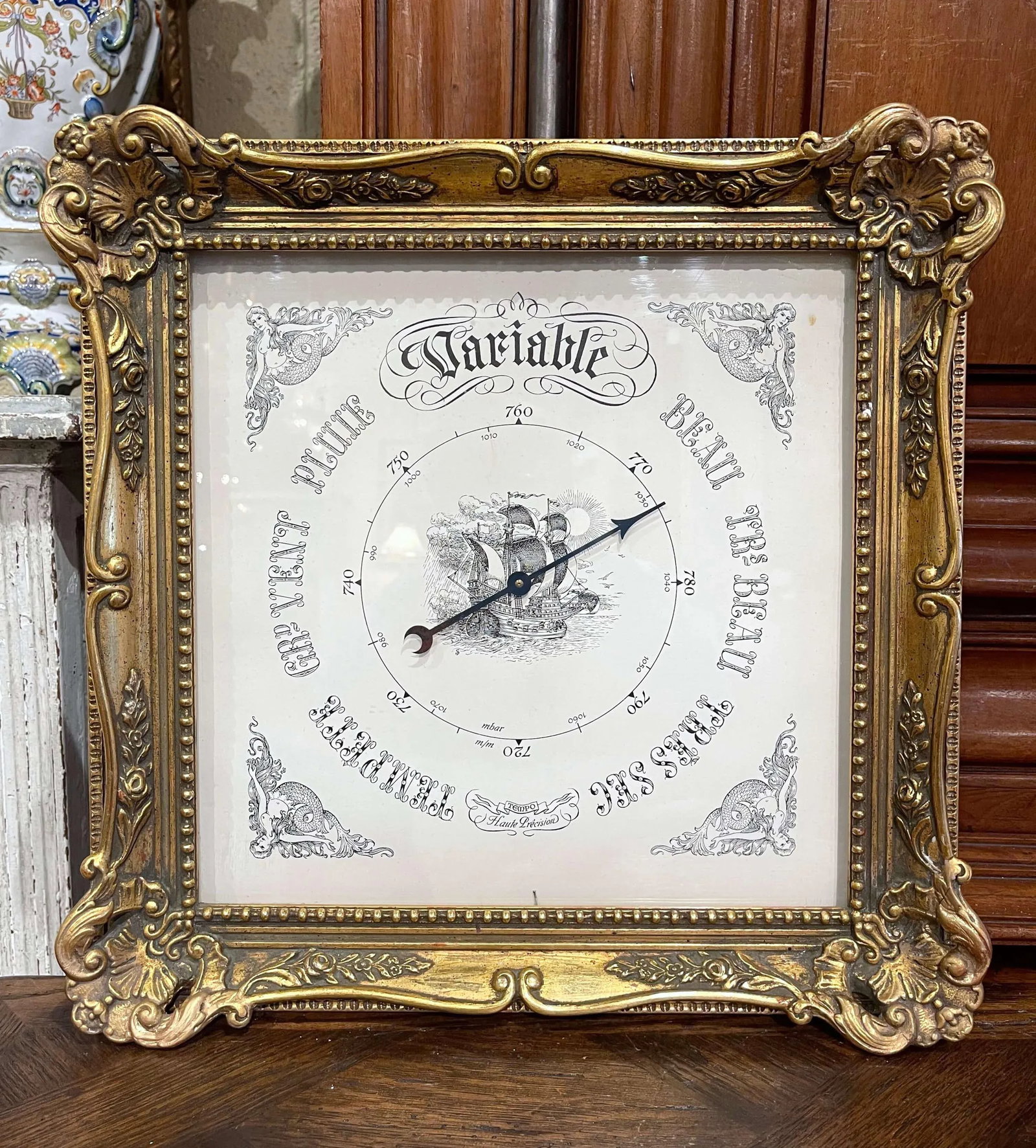 Mid-Century French Louis XV Carved Giltwood Wall Barometer - 4