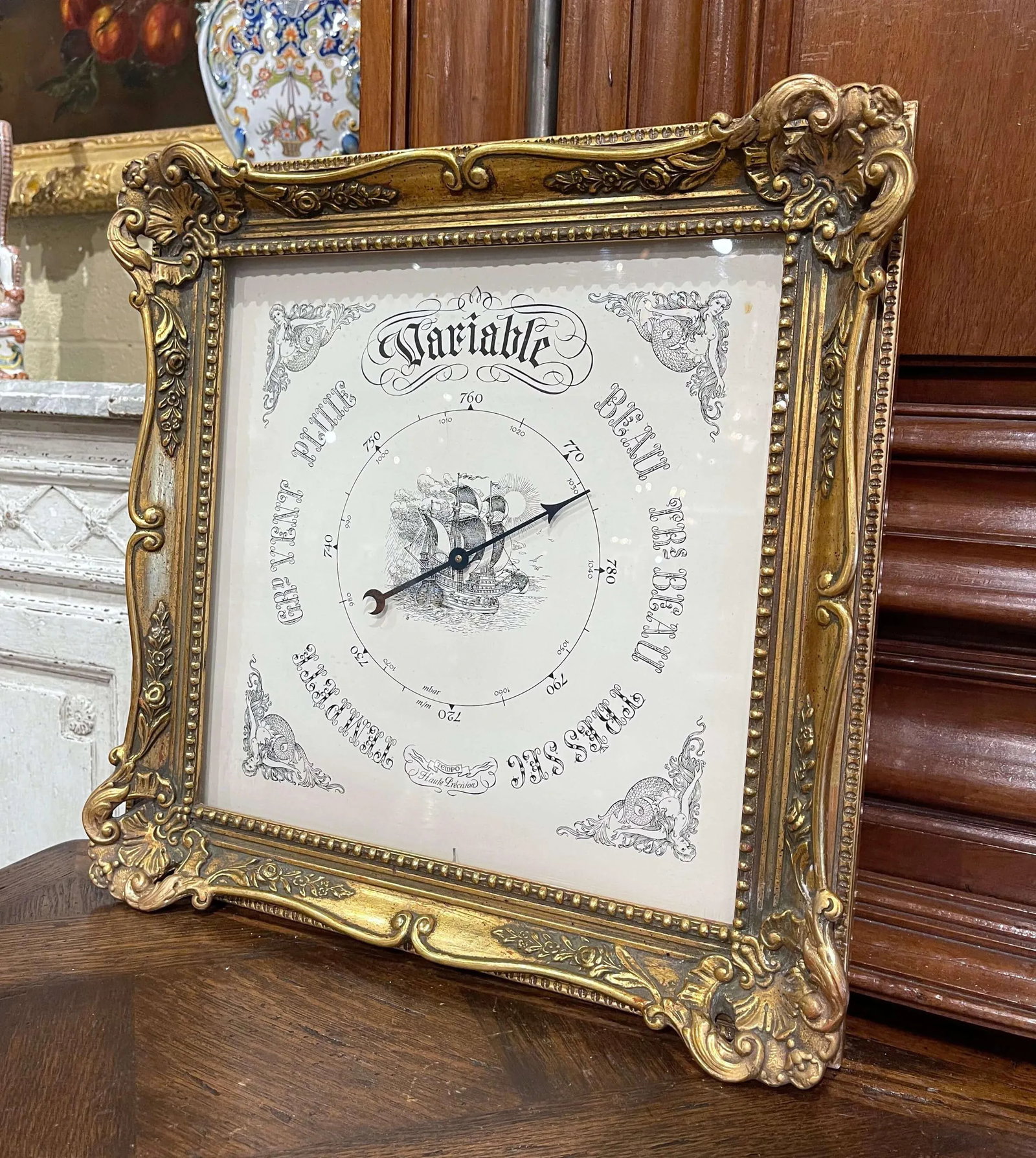 Mid-Century French Louis XV Carved Giltwood Wall Barometer - 7