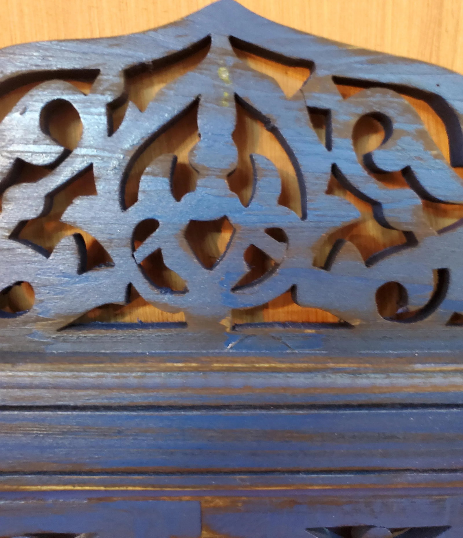 Contemporary Blue Nila Moroccan Hand-Carved Wooden Mirror - 2