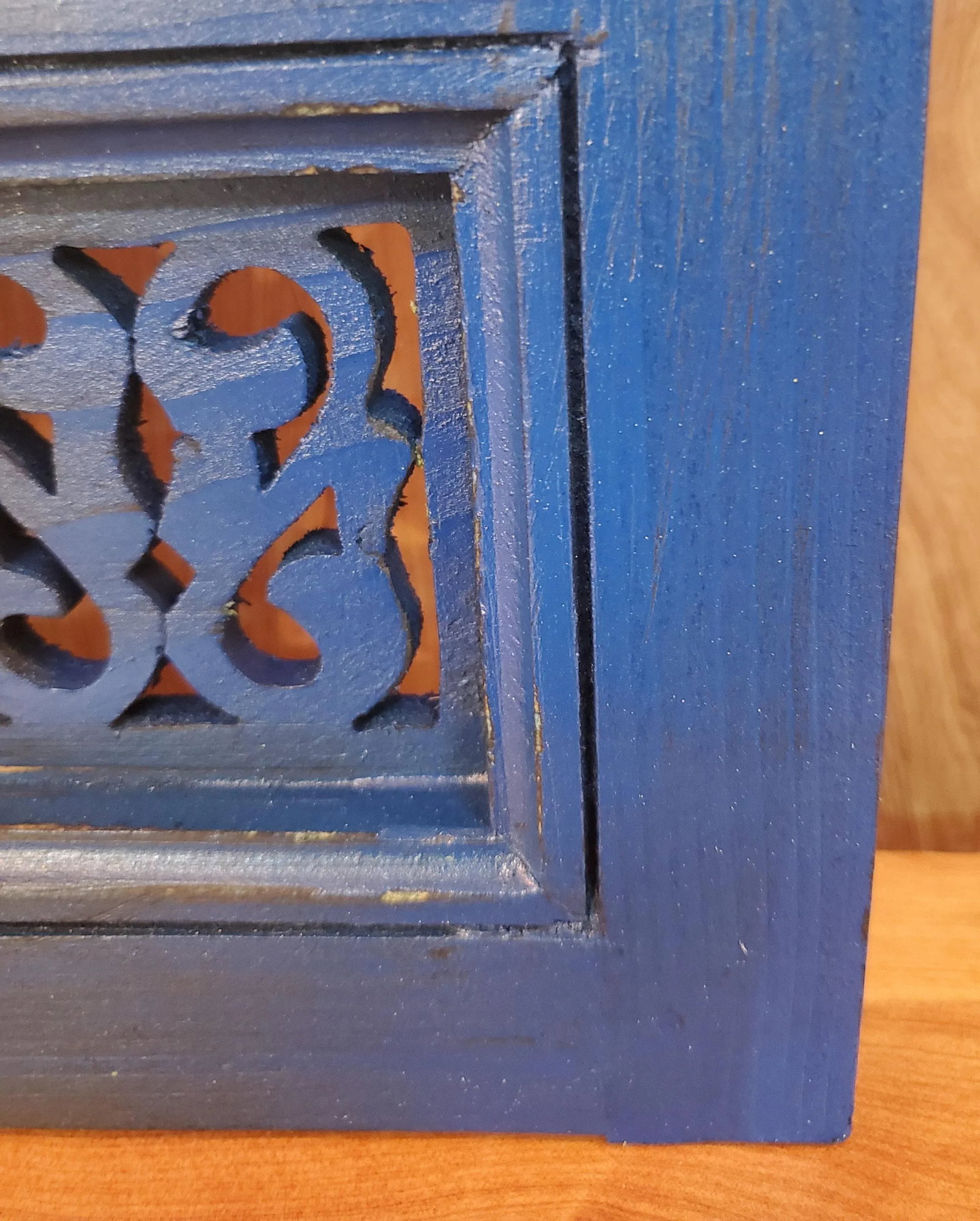 Contemporary Blue Nila Moroccan Hand-Carved Wooden Mirror - 4