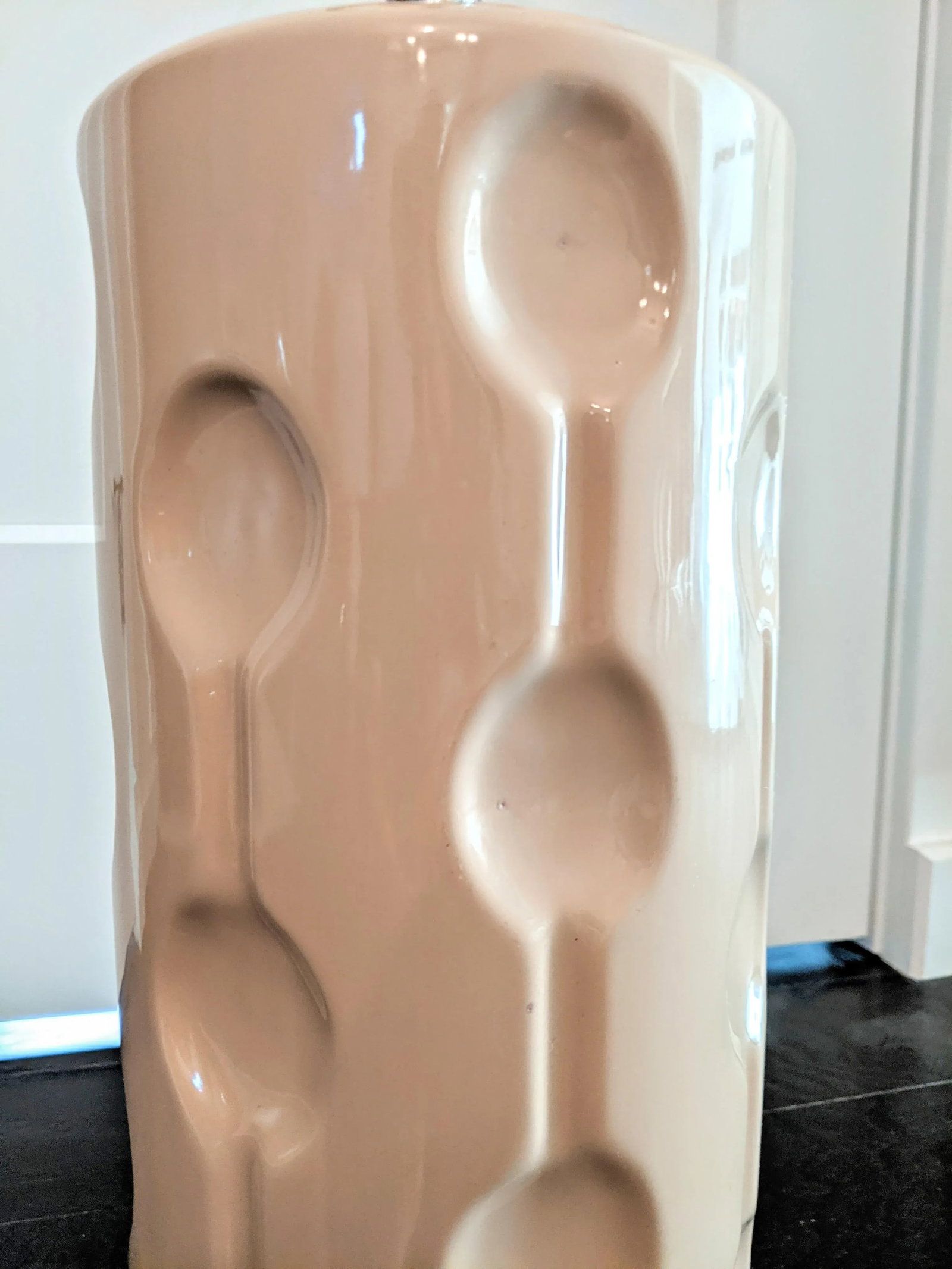 Vintage 1980s Peach Glazed Ceramic Table Lamp - 3