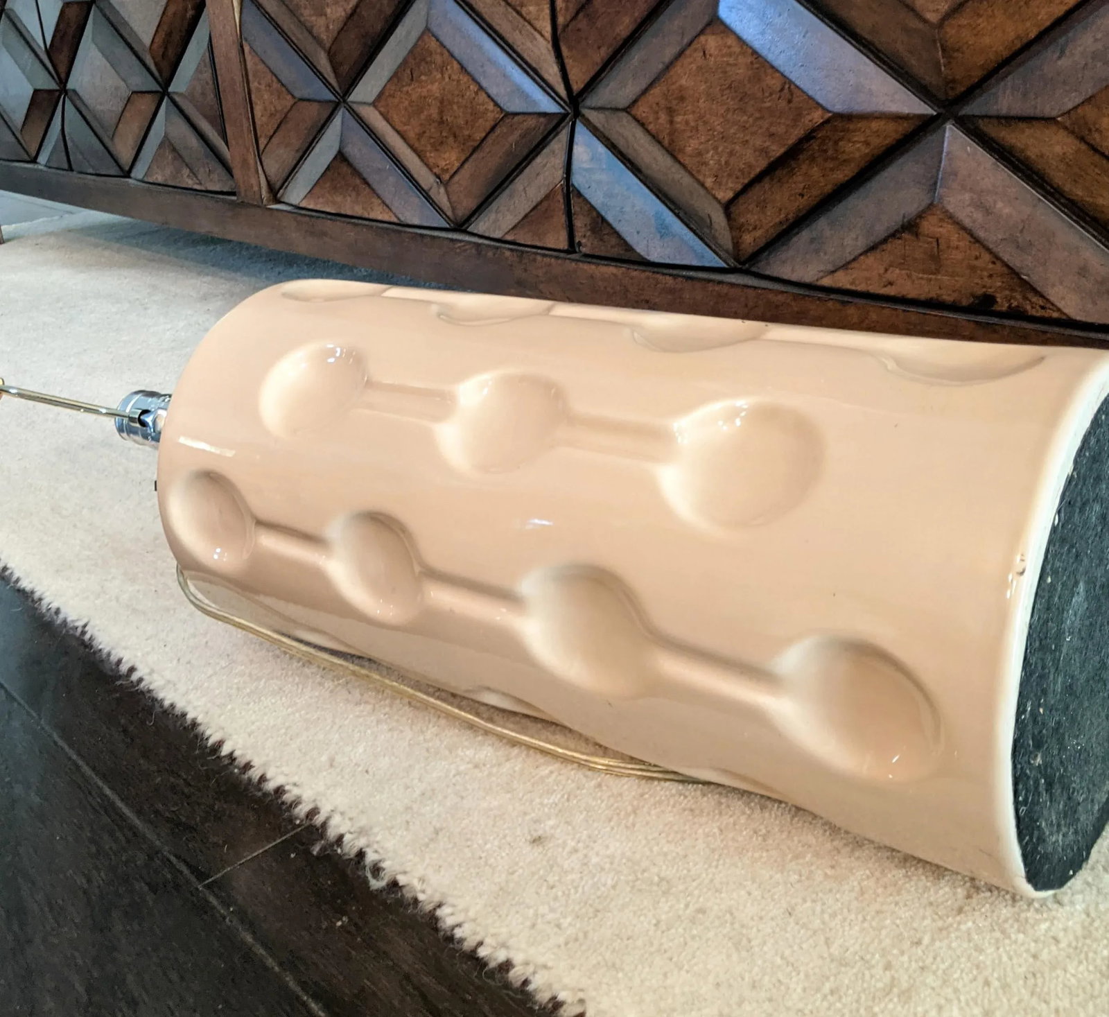 Vintage 1980s Peach Glazed Ceramic Table Lamp - 4