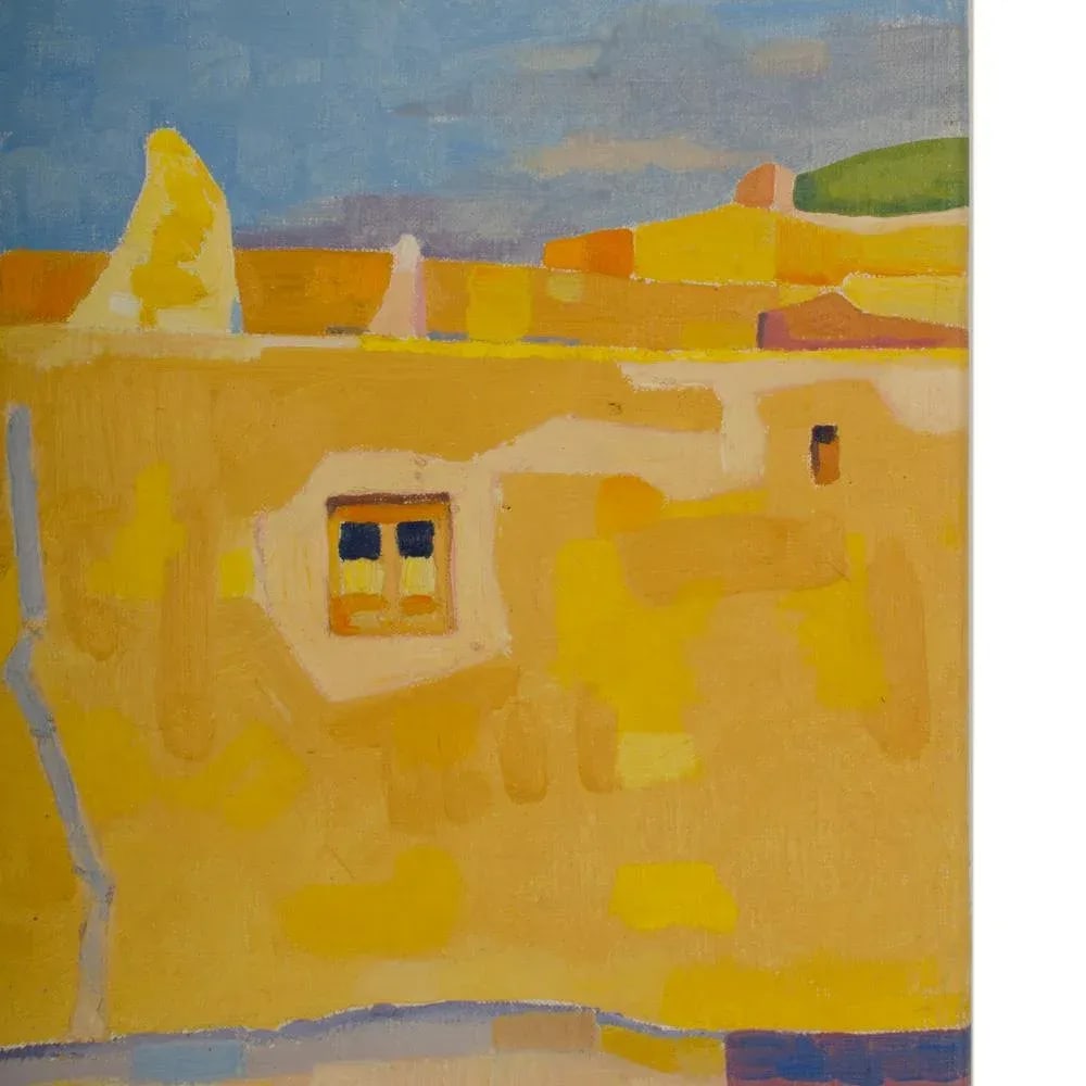 Mid 20th Century "Yellow Town" Abstract Architectural Scene Oil Painting by Ernest Yarrow-Jones - 4