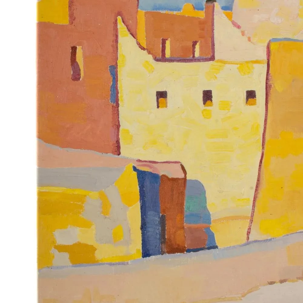Mid 20th Century "Yellow Town" Abstract Architectural Scene Oil Painting by Ernest Yarrow-Jones - 5