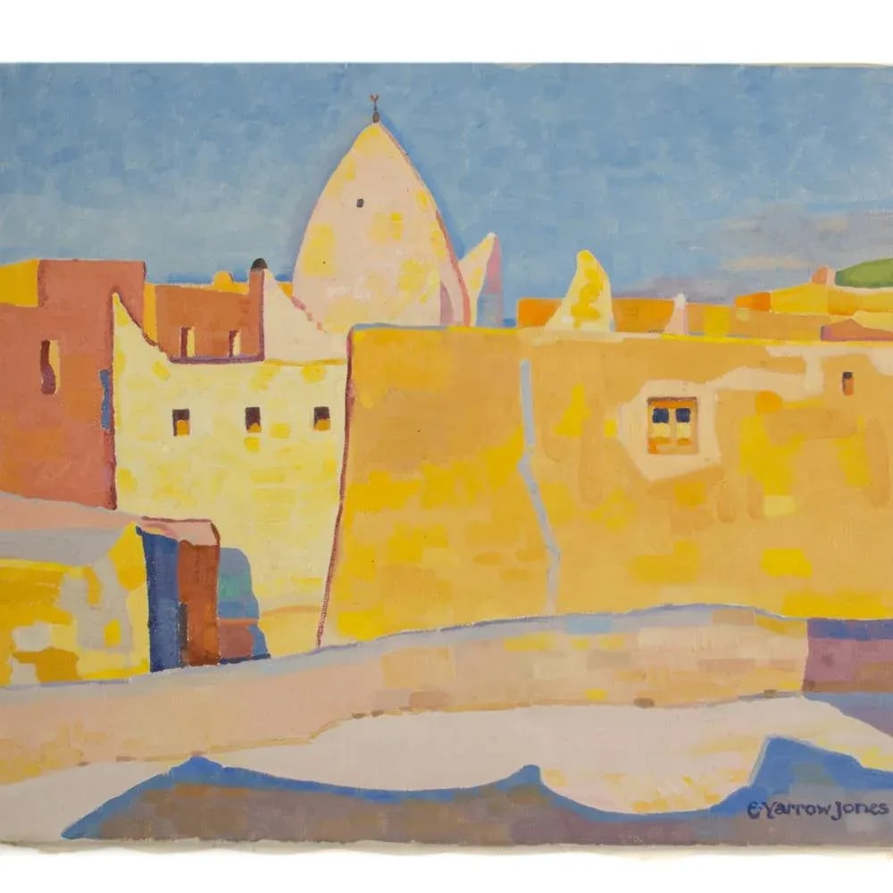 Mid 20th Century "Yellow Town" Abstract Architectural Scene Oil Painting by Ernest Yarrow-Jones - 6