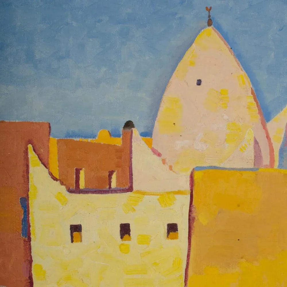 Mid 20th Century "Yellow Town" Abstract Architectural Scene Oil Painting by Ernest Yarrow-Jones - 8