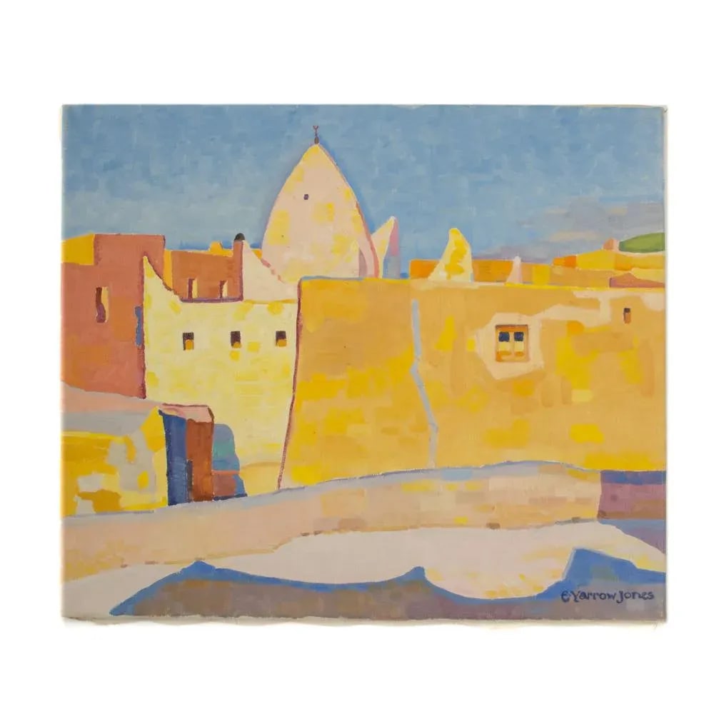 Mid 20th Century "Yellow Town" Abstract Architectural Scene Oil Painting by Ernest Yarrow-Jones - 9