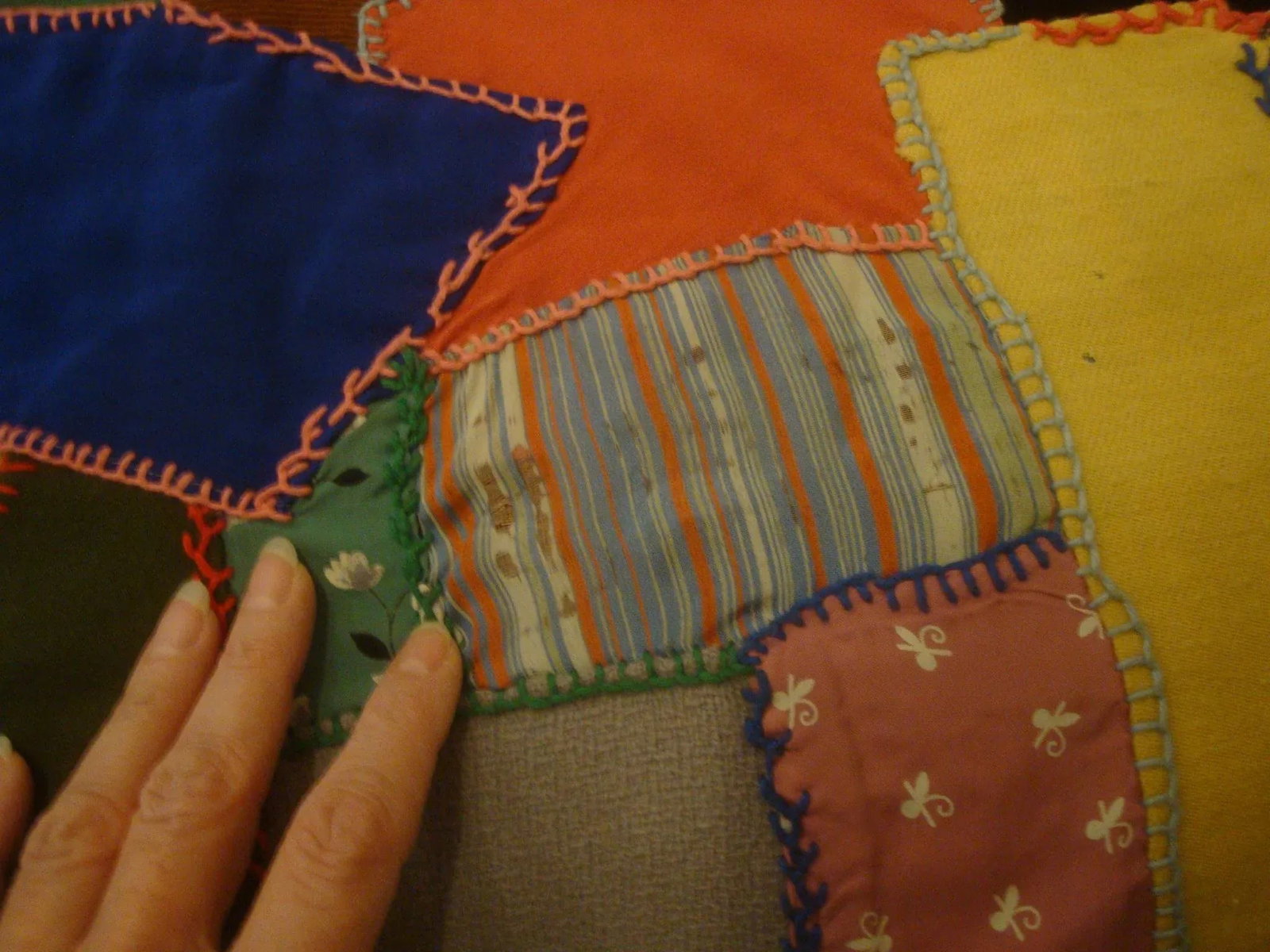 Embroidered Crazy Quilt Textile Blanket Folk Art - 10