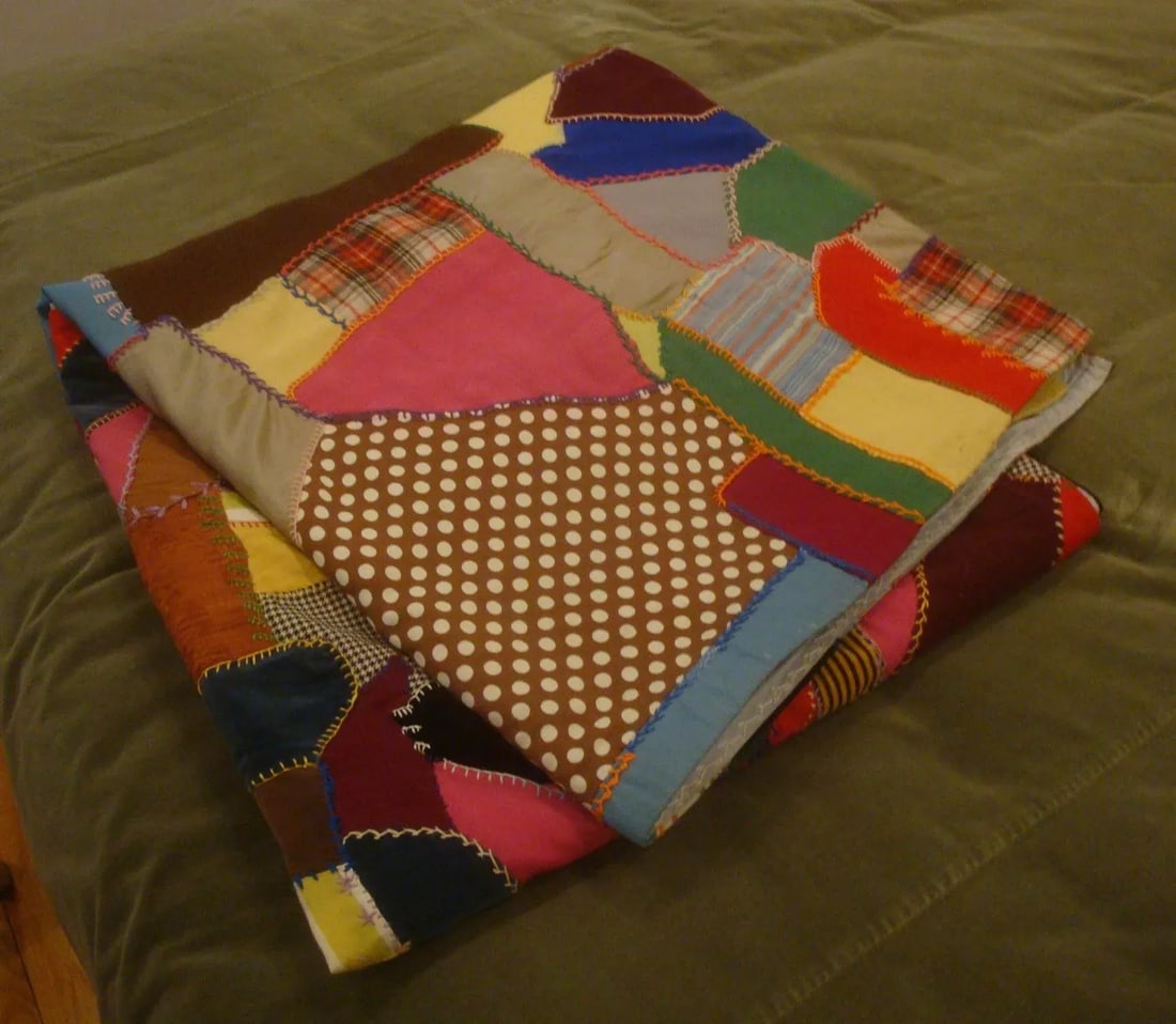 Embroidered Crazy Quilt Textile Blanket Folk Art - 13