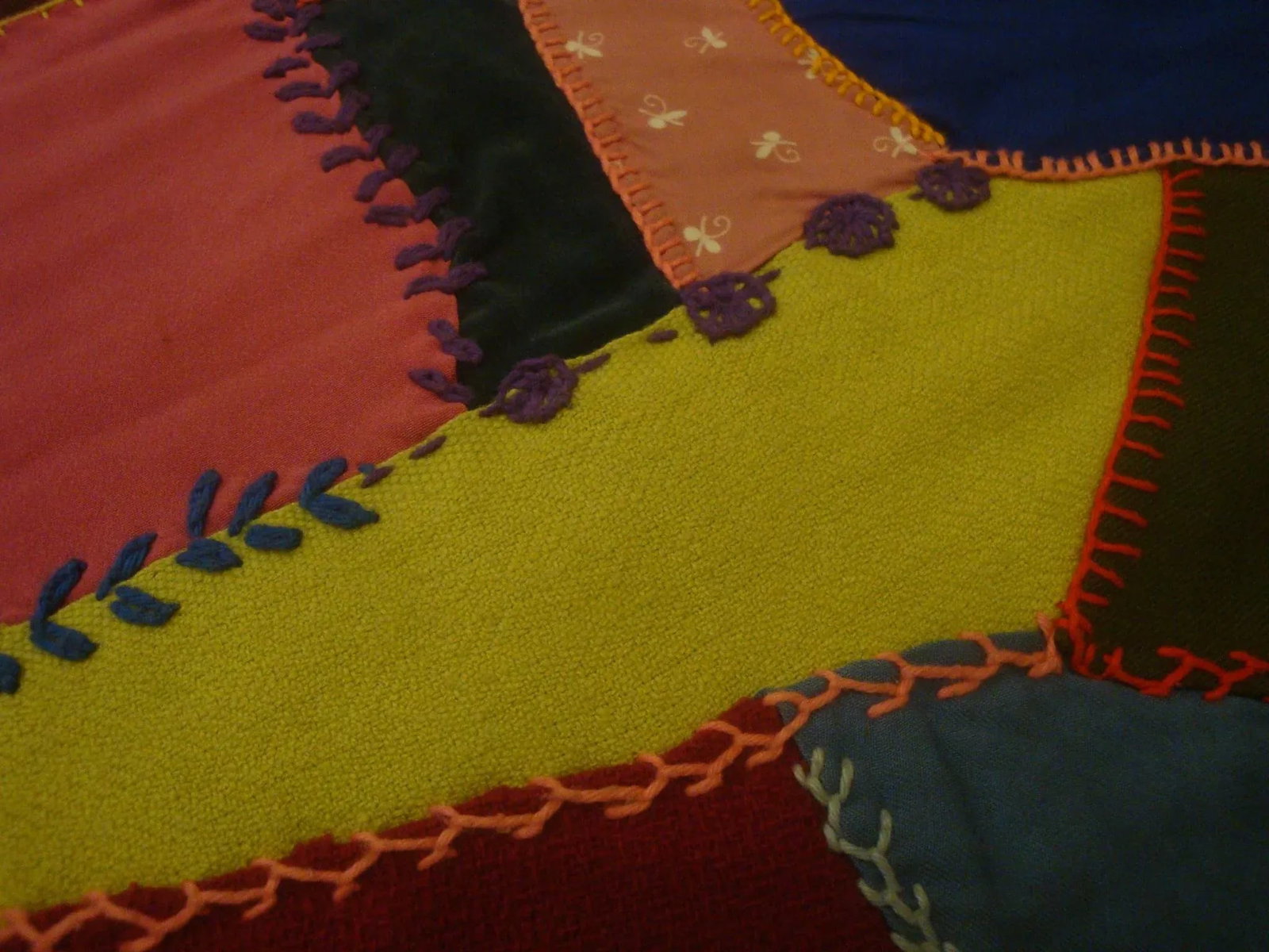 Embroidered Crazy Quilt Textile Blanket Folk Art - 4
