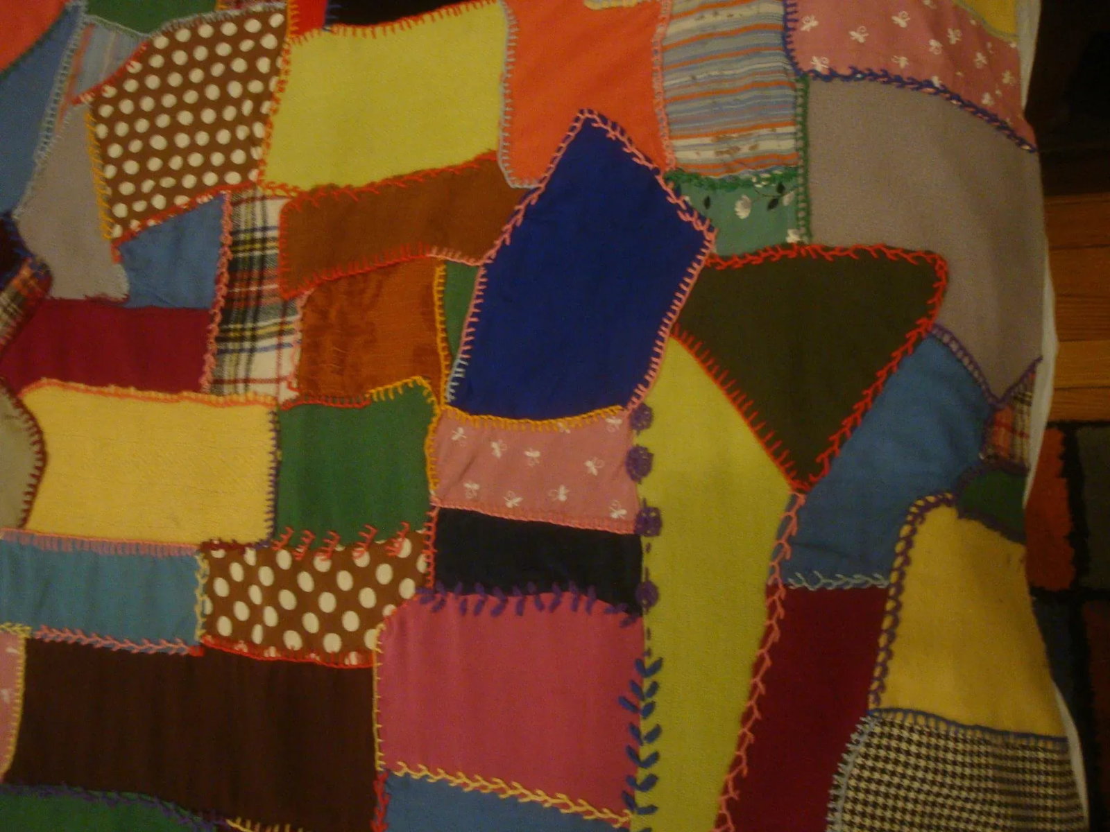 Embroidered Crazy Quilt Textile Blanket Folk Art - 6