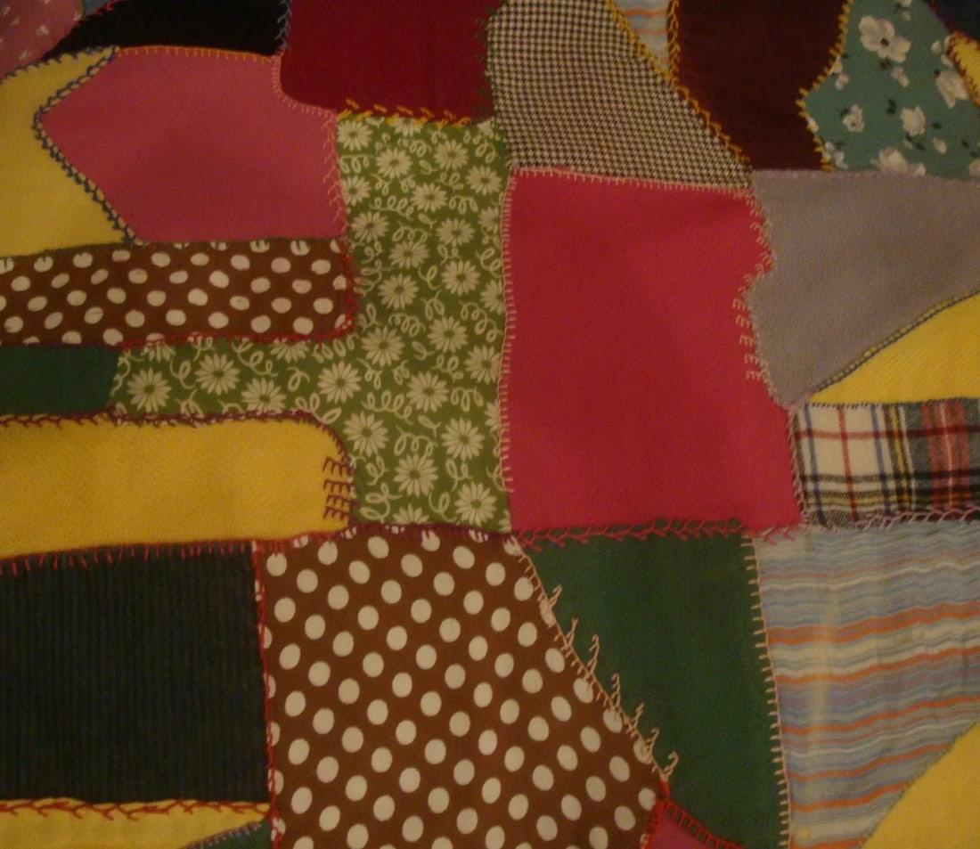 Embroidered Crazy Quilt Textile Blanket Folk Art - 7