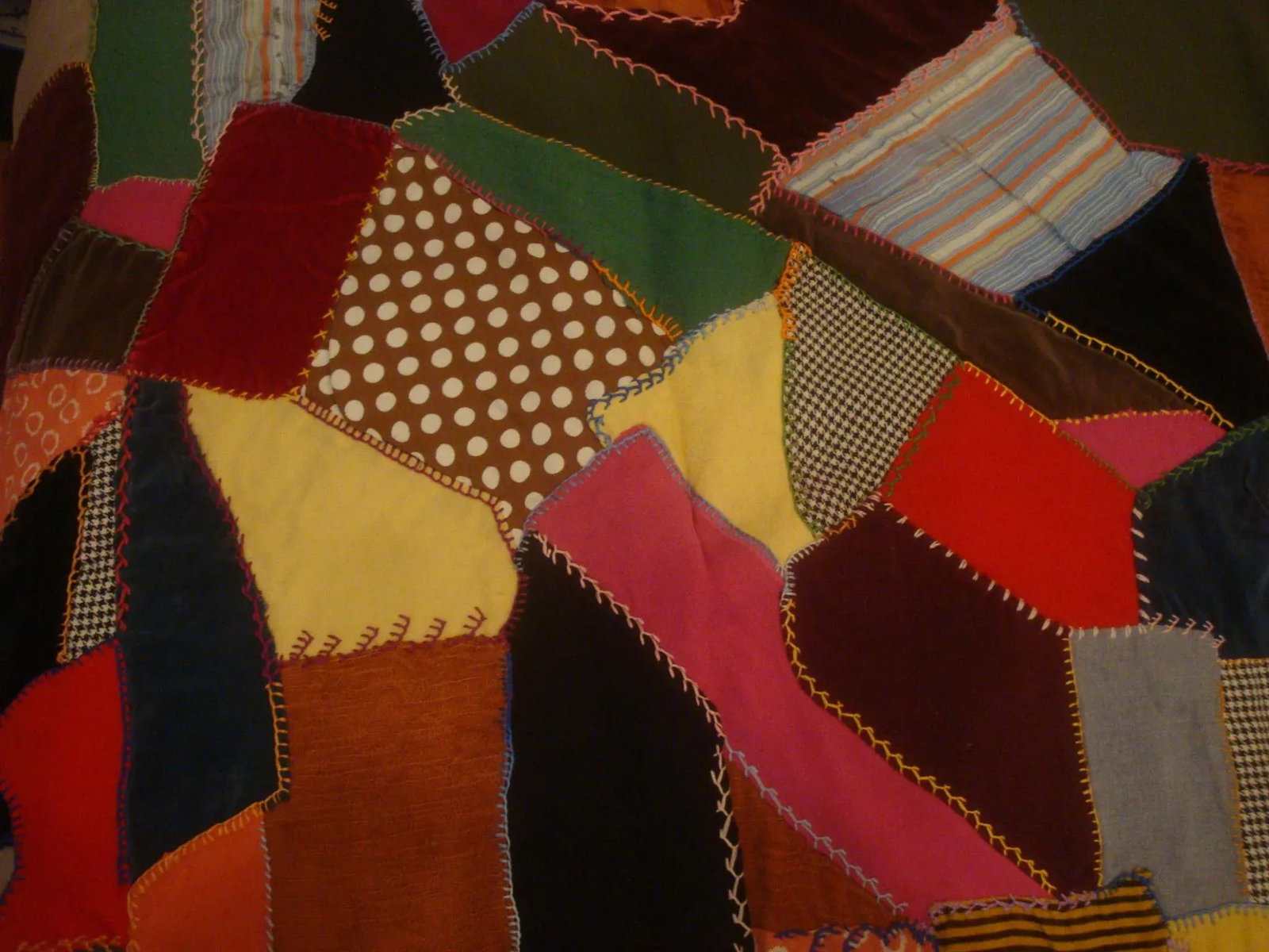 Embroidered Crazy Quilt Textile Blanket Folk Art - 8