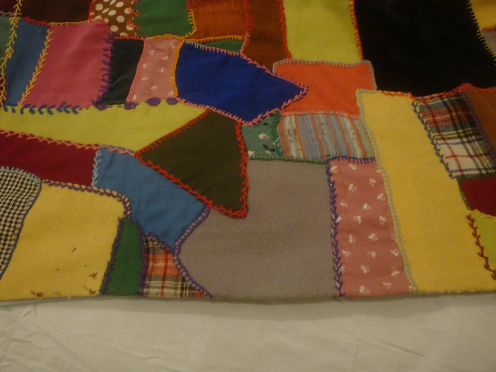 Embroidered Crazy Quilt Textile Blanket Folk Art - 9