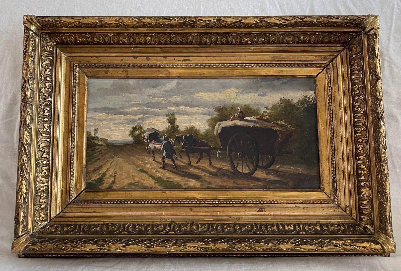 19th Century French Country Landscape Oil Painting, Framed - 11